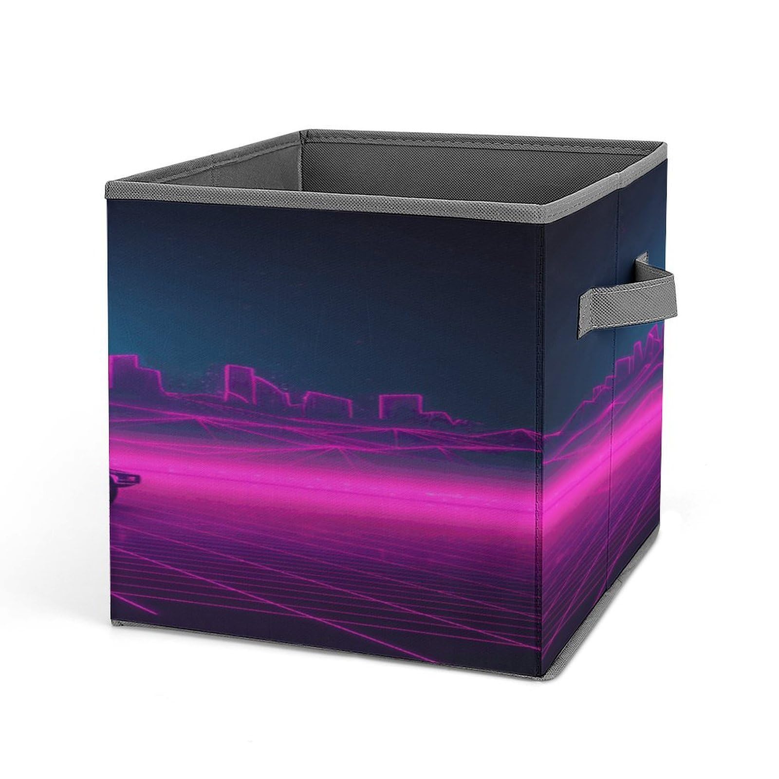 Retrowave Printed Collapsible Storage Cubes - 10.6×10.6 Inch Foldable Fabric Bins with Handles for Home, Office & Closet Organization (Set of 6) - Perfect for Toys, Books, Laundry & Seasonal Decor Storage
