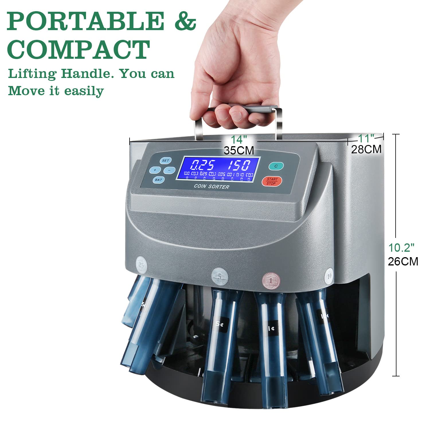 8T8 Professional Automatic Coin Sorter and Wrapper Machine - LCD Display, 5 Coin Bins & Tubes - Fast Money Counting for Banks, Retail Stores, and Small Businesses (USD Coin Counter)