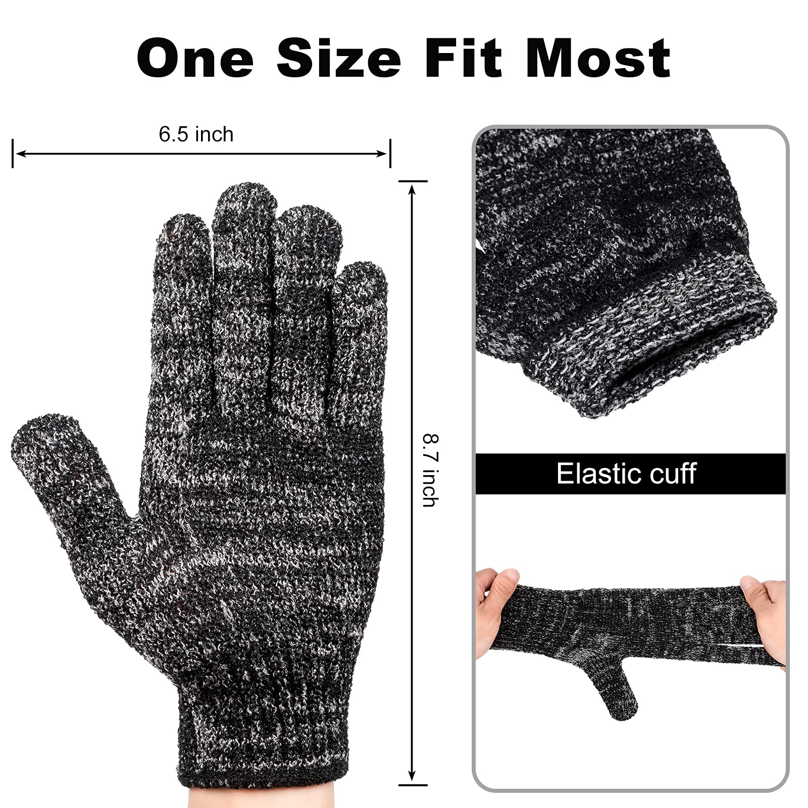 Bamboo Charcoal Exfoliating Bath Gloves for Shower & Spa - Deep Cleaning Body Scrub Mittens to Remove Dead Skin - Perfect for Exfoliation, Massage & Dry Brushing at Home