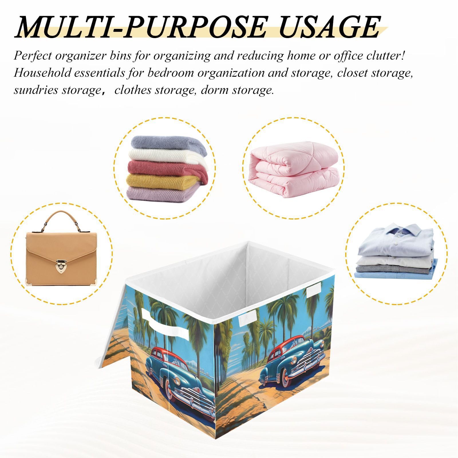 Collapsible Fabric Storage Bins with Lids & Handles - 16.5×12.6×11.8 Inch Foldable Cube Organizer for Beach, Car, Home, Bedroom, Closet & Office - Perfect for Toys, Blankets, Books & Seasonal Decor Storage