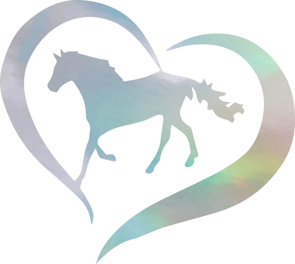 Holographic Horse Love & Heart Vinyl Decal Stickers (Set of 2) - Waterproof, Durable for Laptop, Phone, Helmet, Car Window, Mug | Perfect for DIY Home Decor, Gifts & Personalization