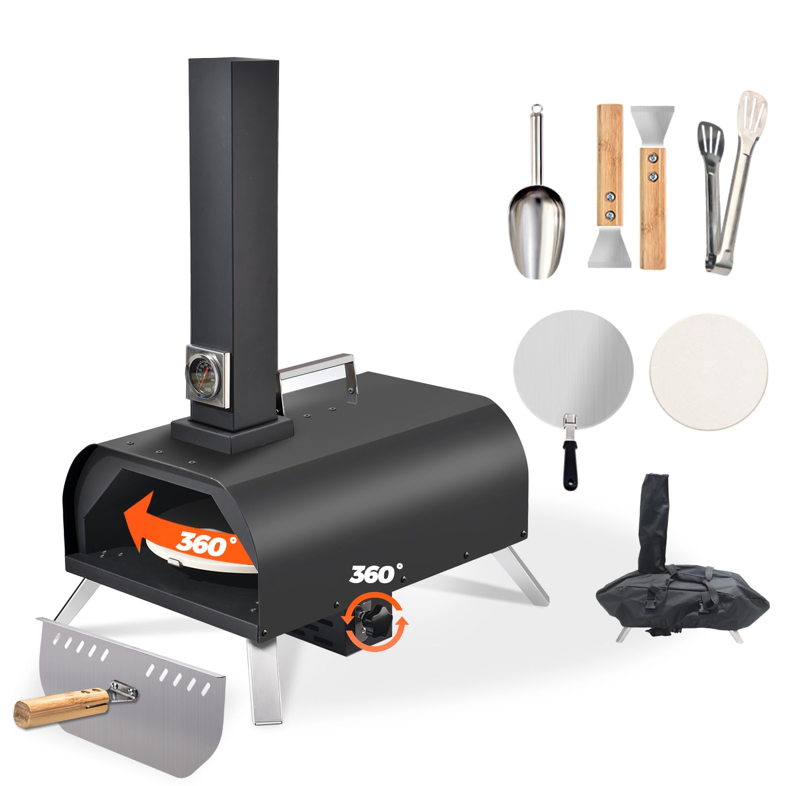 360° Rotating Pizza Stone for Outdoor Wood Oven - Perfect for Backyard Cooking, Camping & Wood-Fired Pizza Parties