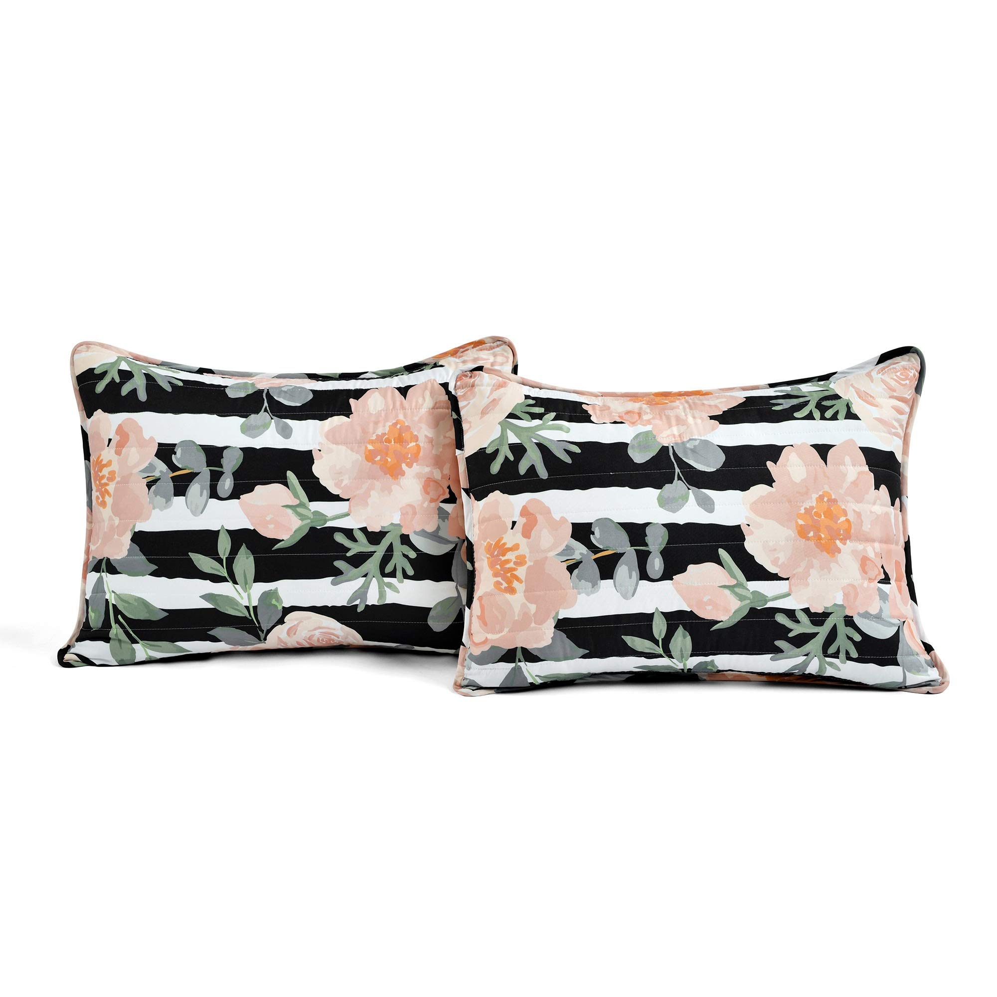 Lush Decor Amara Watercolor Rose 5-Piece Quilt Set - Black & Dusty Rose, Full/Queen Size Bedding - Soft & Stylish Comforter Cover for Cozy Bedroom Decor