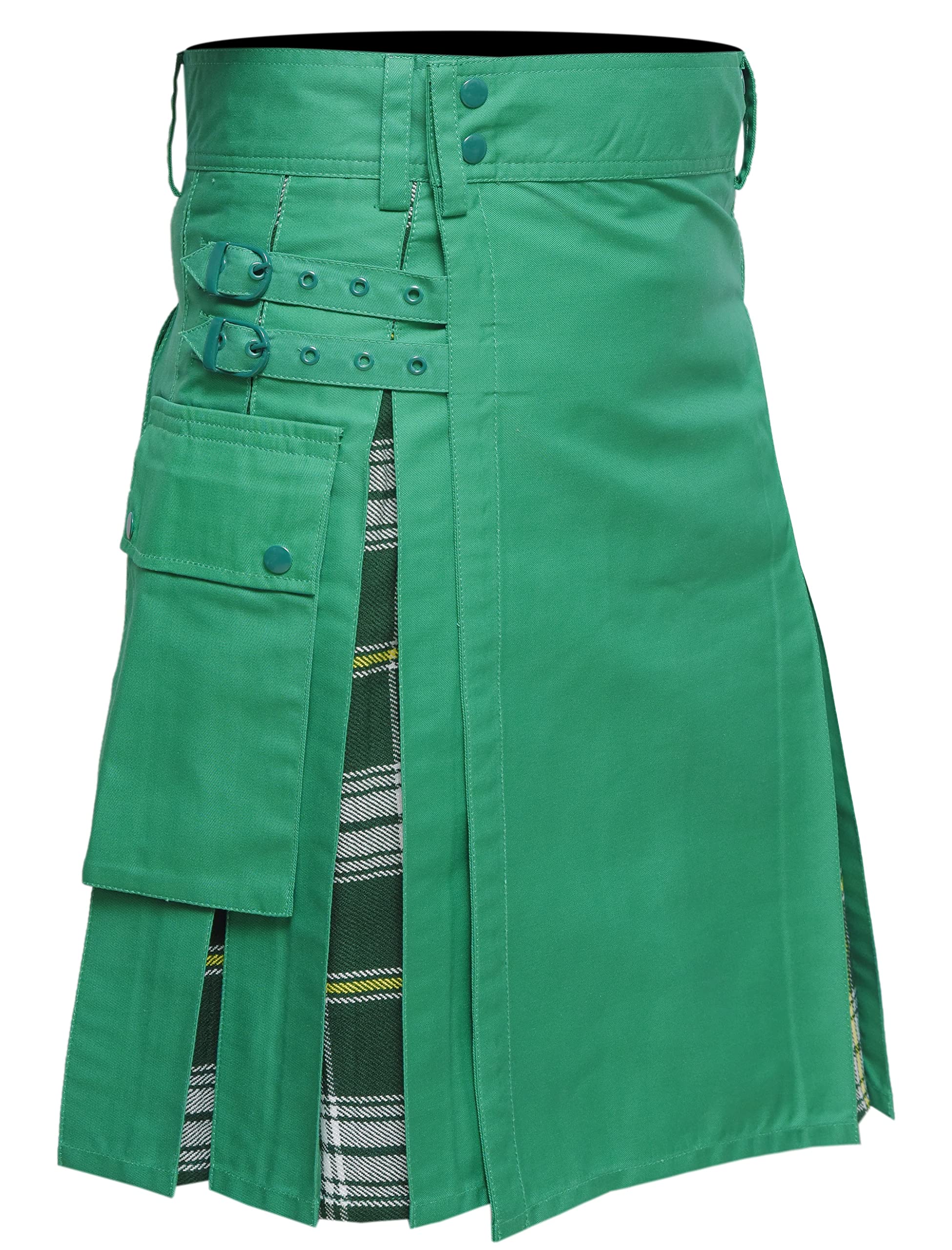 Men's St. Patrick Tartan Hybrid Utility Cargo Pocket Kilt - Scottish Traditional Kilt for Men | Perfect for Highland Games, Celtic Festivals & Cosplay