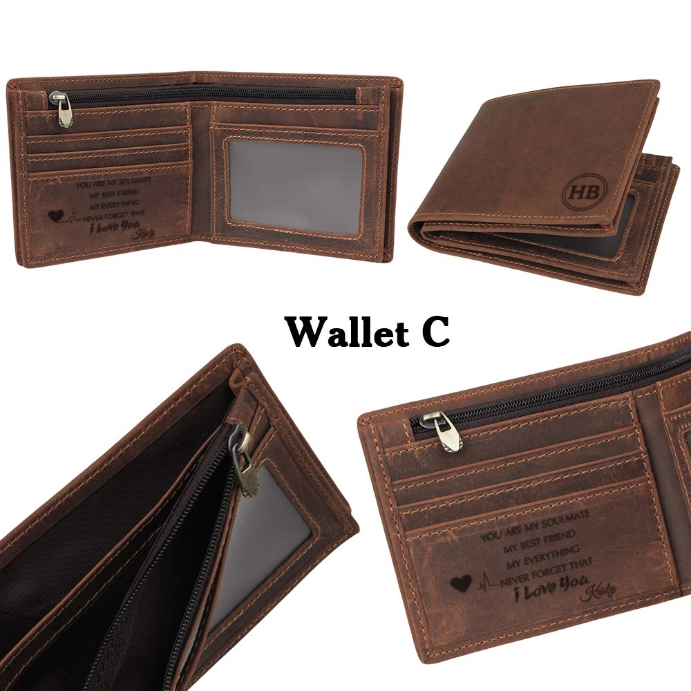 Personalized Leather Wallet for Men - Custom Engraved Gift for Husband, Boyfriend, or Dad - 3rd Anniversary Present - Ideal for Weddings, Birthdays & Special Occasions