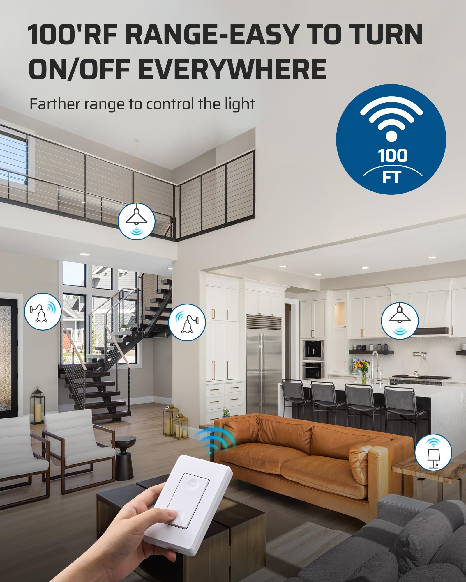 DEWENWILS Wireless Remote Control Light Bulb Socket Kit - E26/E27 Base for Pull Chain Fixtures, No Wiring Required, ETL Certified (2 Remotes + 4 Sockets) - Perfect for Bedroom, Living Room & Outdoor Lighting