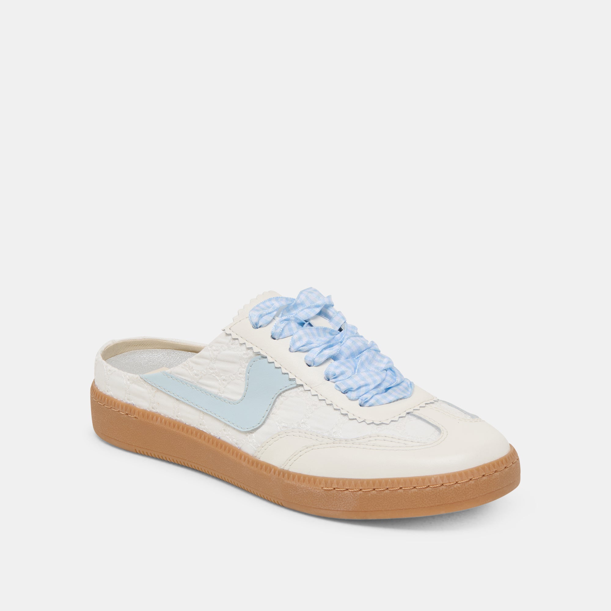 White and Blue Notice Slide Sneakers with Eyelet - Comfortable Casual Shoes for Walking, Running, and Everyday Wear