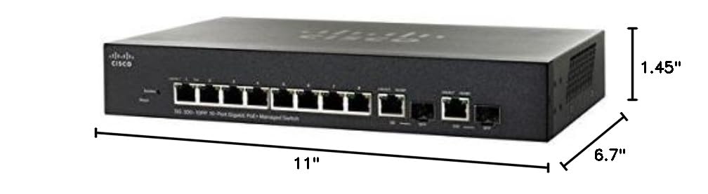Cisco SG300-10PP-K9-NA 10-Port Gigabit PoE+ Managed Network Switch (Renewed) - Ideal for Small Business & Home Office Networking