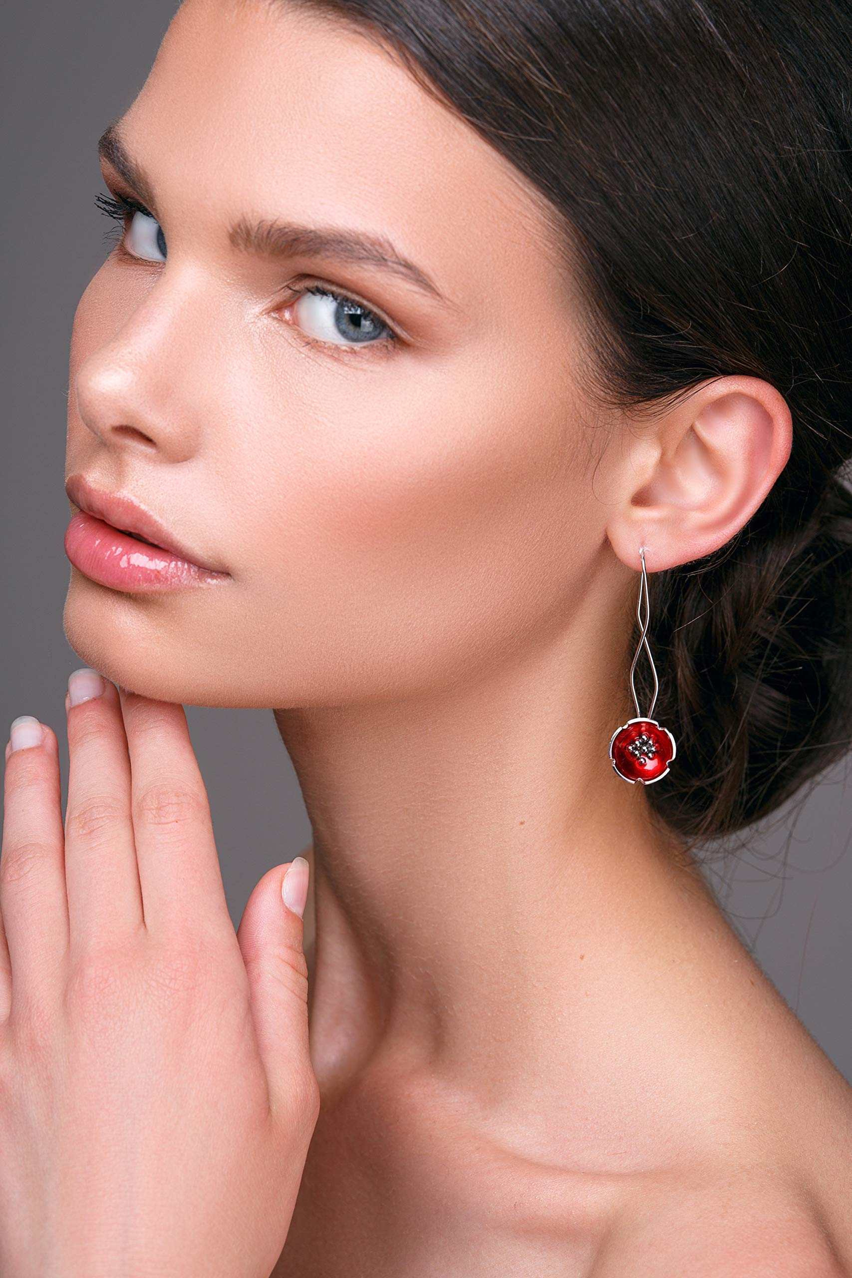 Enamel Jewelry Gift Set for Women - Red Floral Bridal Jewelry, Silver Wedding Jewelry Set, Mother's Day Gift - Perfect for Weddings, Anniversaries & Special Occasions