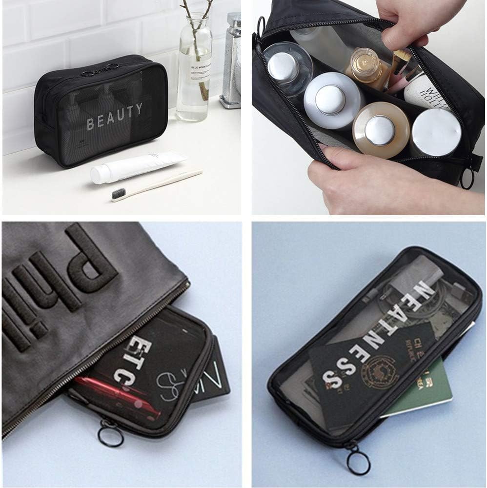 VYATIRANG Nylon Makeup Pouch Travel Toiletries Organizer - 3 Pack Black Mesh Cosmetic Bags for Women, Portable Bathroom & Travel Essentials Case - Perfect for Gym, Vacation, and Daily Use