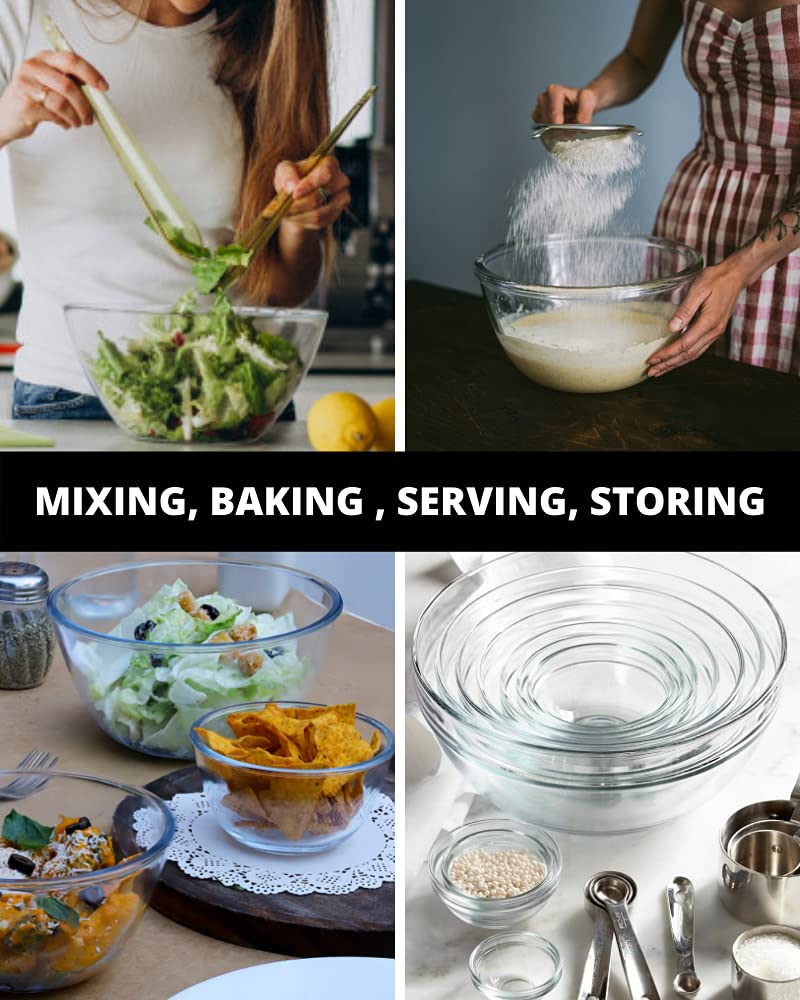 Borosilicate Glass Mixing Bowls Set - 400ml, 1050ml, 1650ml Microwave & Oven Safe - Transparent Heat-Resistant Kitchen Bowls for Baking, Mixing, Food Prep & Storage