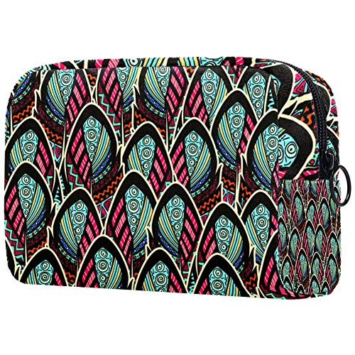 TIKISMILE Large Makeup Bag for Women - Waterproof Travel Cosmetic Organizer with Colorful Feather Design, Portable Toiletry Pouch for Girls | Perfect for Vacation, Gym, Beach & Daily Essentials Storage