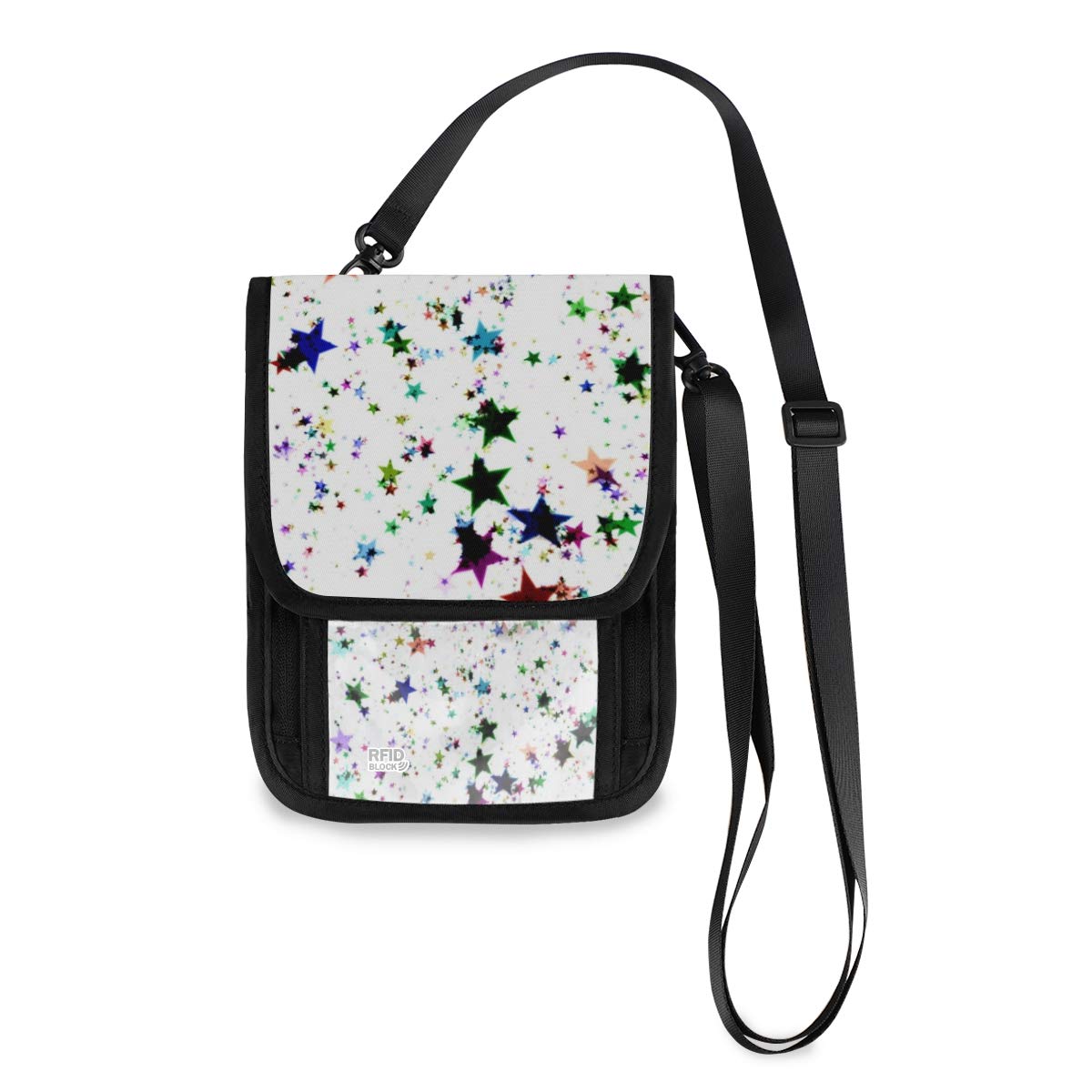 Travel Neck Wallet with Christmas Stars Pattern - RFID Blocking Passport Holder & Crossbody Phone Bag for Women & Men - Perfect for Airports, Vacations & Secure Travel