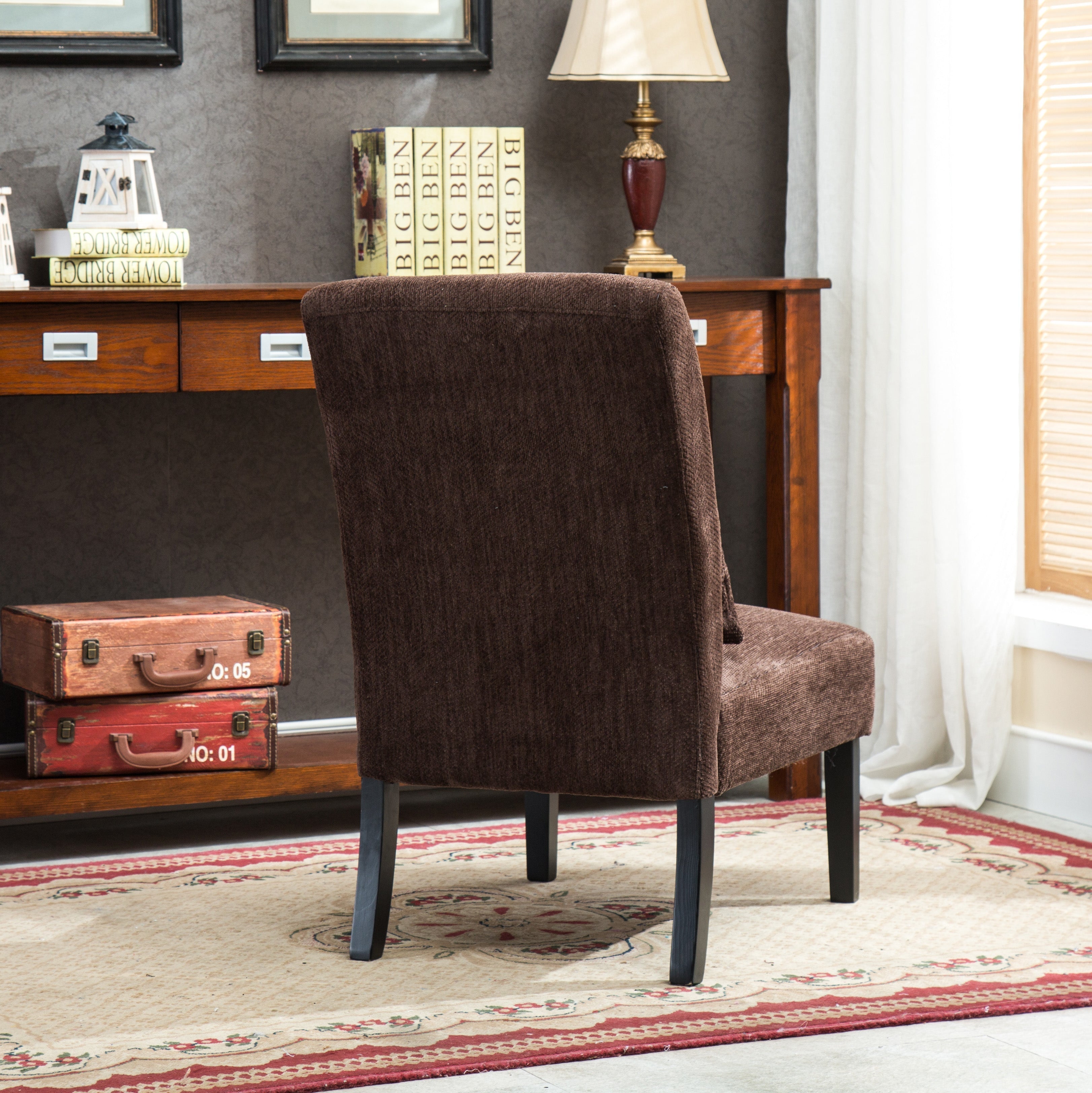 Roundhill Furniture Pisano Chenille Fabric Armless Contemporary Accent Chair with Matching Kidney Pillow - Modern Living Room Seating for Small Spaces, Home Office & Reading Nook