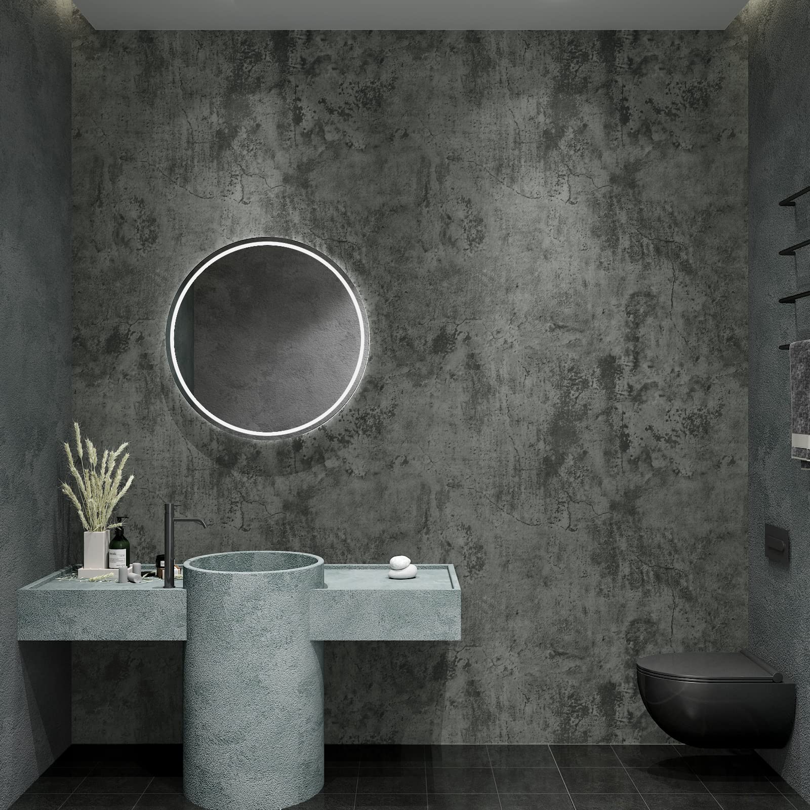 VaryPaper Large Industrial Style Concrete Wallpaper - 32''x118'' Thick Peel and Stick Contact Paper, Waterproof Self-Adhesive Grey Cement Wallpaper Roll for Countertops, Bathroom, Bedroom & Kitchen - Perfect for Modern Home Decor, Office Accent Walls & DIY Furniture Makeovers