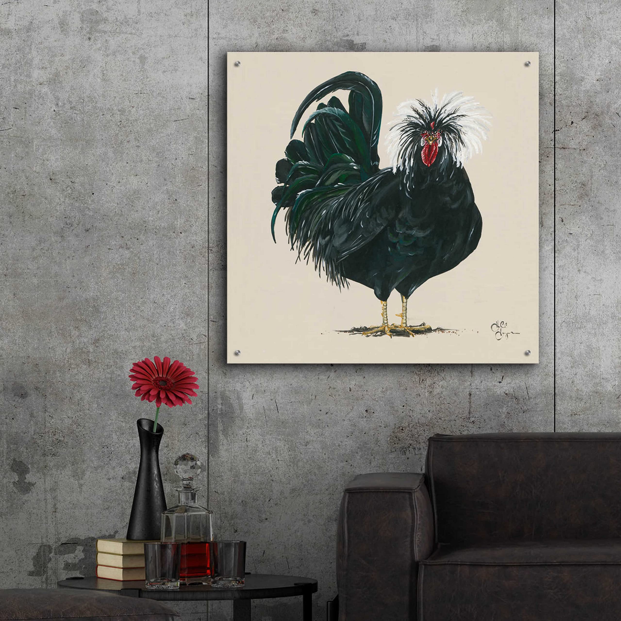 Epic 'Chicken' Acrylic Glass Wall Art by Hollihocks - 36x36 Inches Modern Home Decor for Living Room, Bedroom & Office