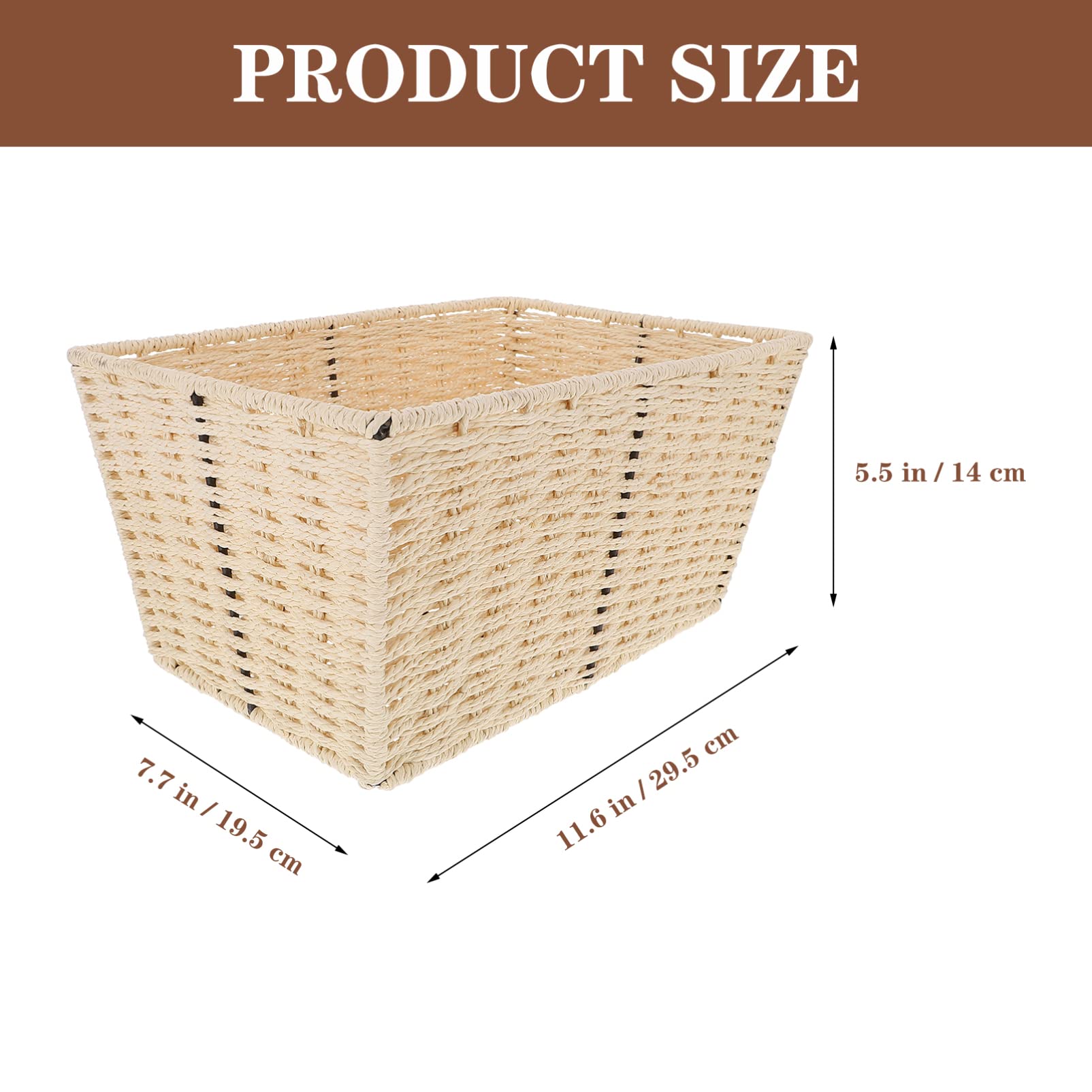 VOSAREA Woven Storage Basket - Handled Wicker Organizer for Cosmetics, Laundry, Toiletries & Kids Supplies | Natural Paper Rope Decorative Basket for Bathroom, Nursery & Home Organization