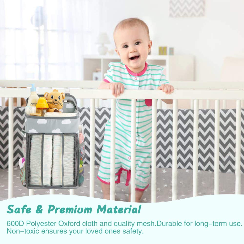 Auvstar Multifunctional Hanging Diaper Organizer - Baby Nursery Storage for Crib, Changing Table & Wall - Perfect Baby Shower Gift (Grey) - Keep Diapers, Wipes & Essentials Handy for Stress-Free Parenting