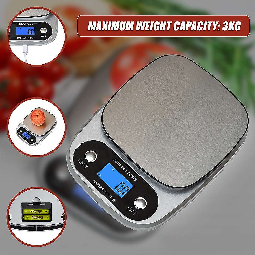 0.1g High Precision Digital Kitchen Scale - 3KG Rechargeable Food Scale for Baking, Cooking, and Portion Control | Perfect for Home, Restaurant & Meal Prep