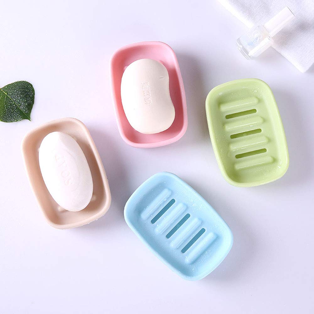 4-Piece BPA-Free Soap Holder Set with Drain Holes - Slotted Design for Faster Drying, Prevents Mushy Soap & Extends Soap Life - Easy to Clean - Perfect for Bathroom, Kitchen, Shower & Travel Use