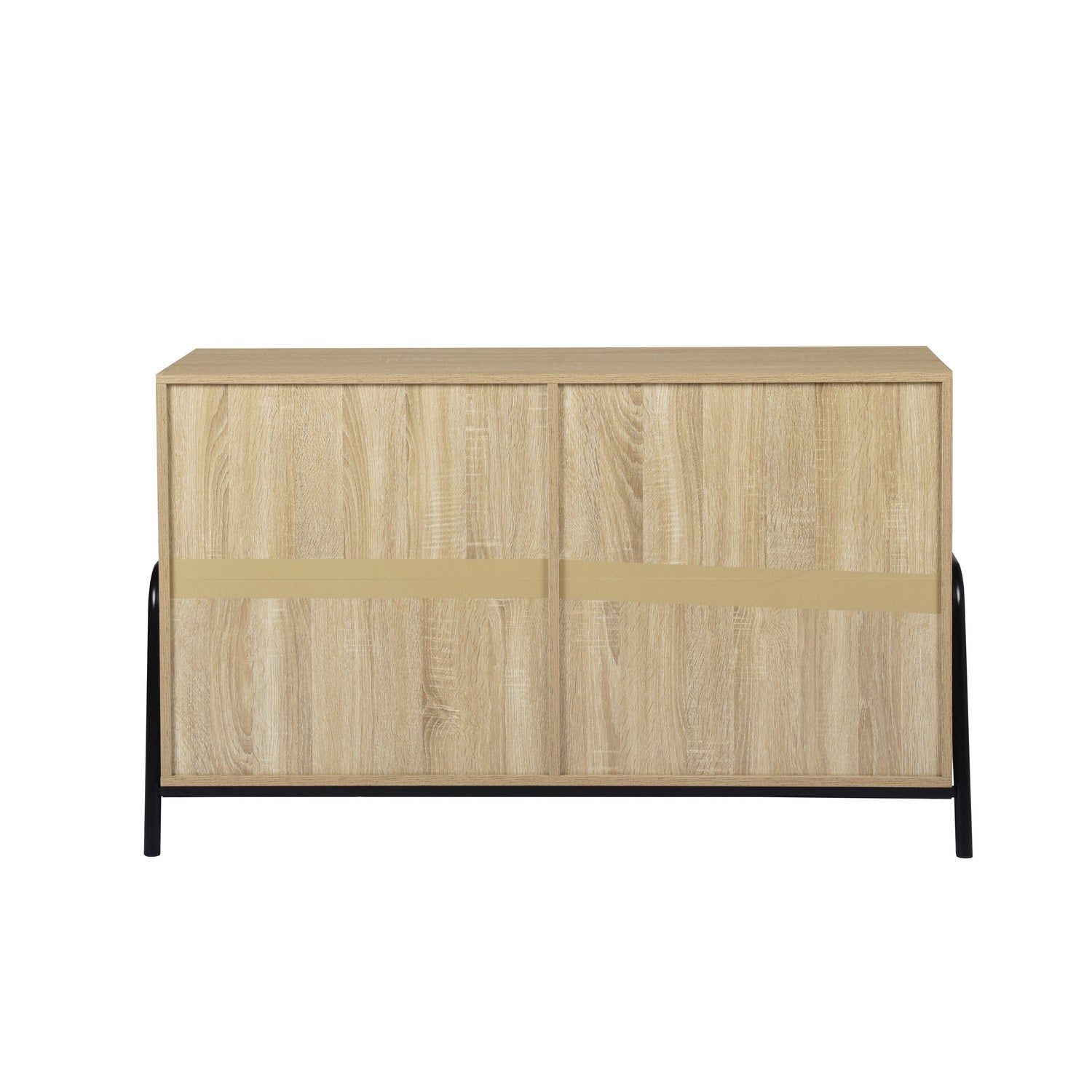 Beige Metal and Wood Sideboard with Oak Veneer - 5 Shelves Storage Cabinet for Living Room, Dining Room, or Entryway - Model Auro