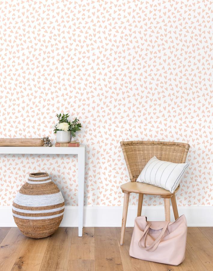 Hearts Wallpaper by Sugar Paper - Pink on White Peel & Stick Wallpaper for Nursery, Bedroom, and Home Decor
