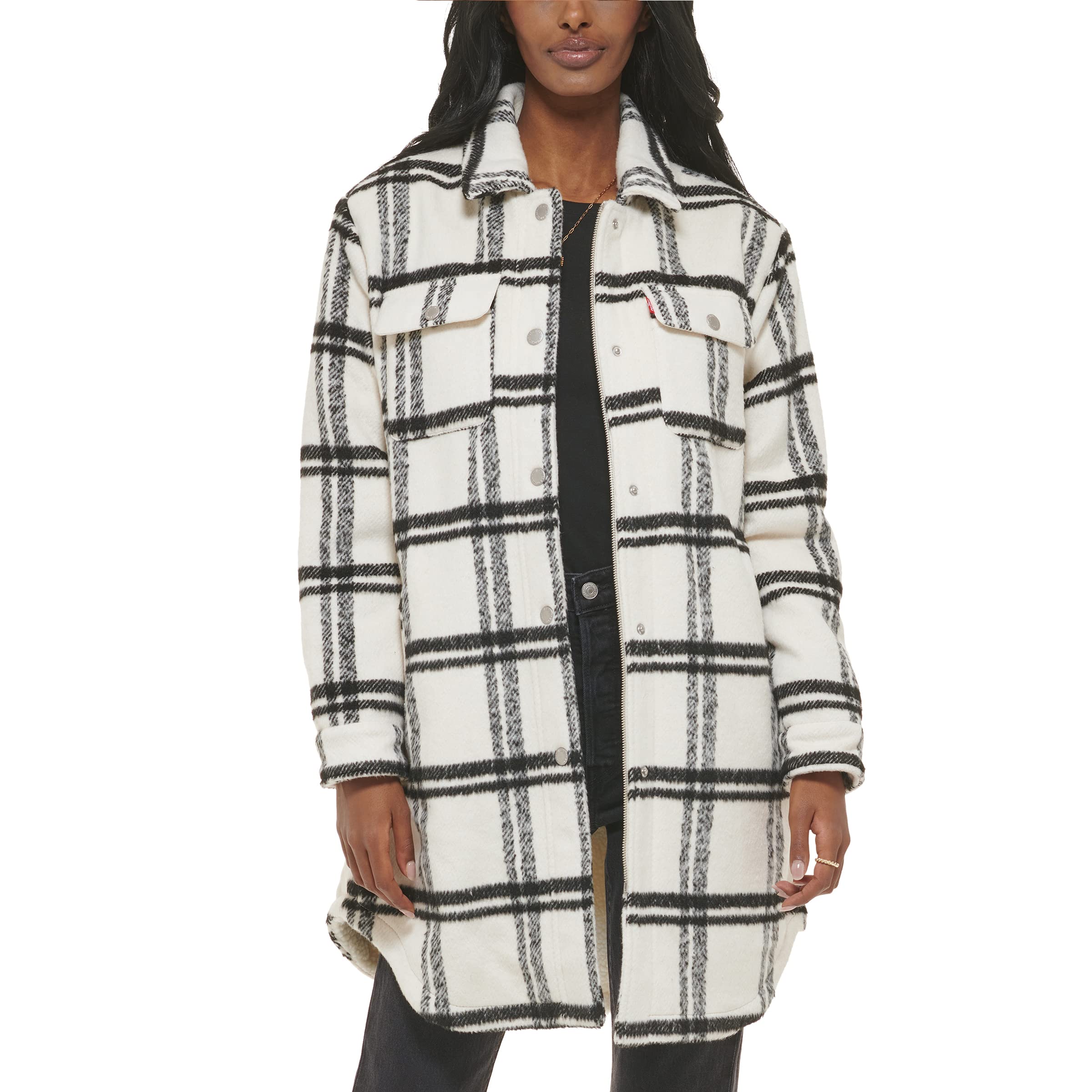 Levi's Women's Wool Blend Sherpa Lined Long Shacket Jacket - Warm Winter Coat for Outdoor Activities and Casual Wear