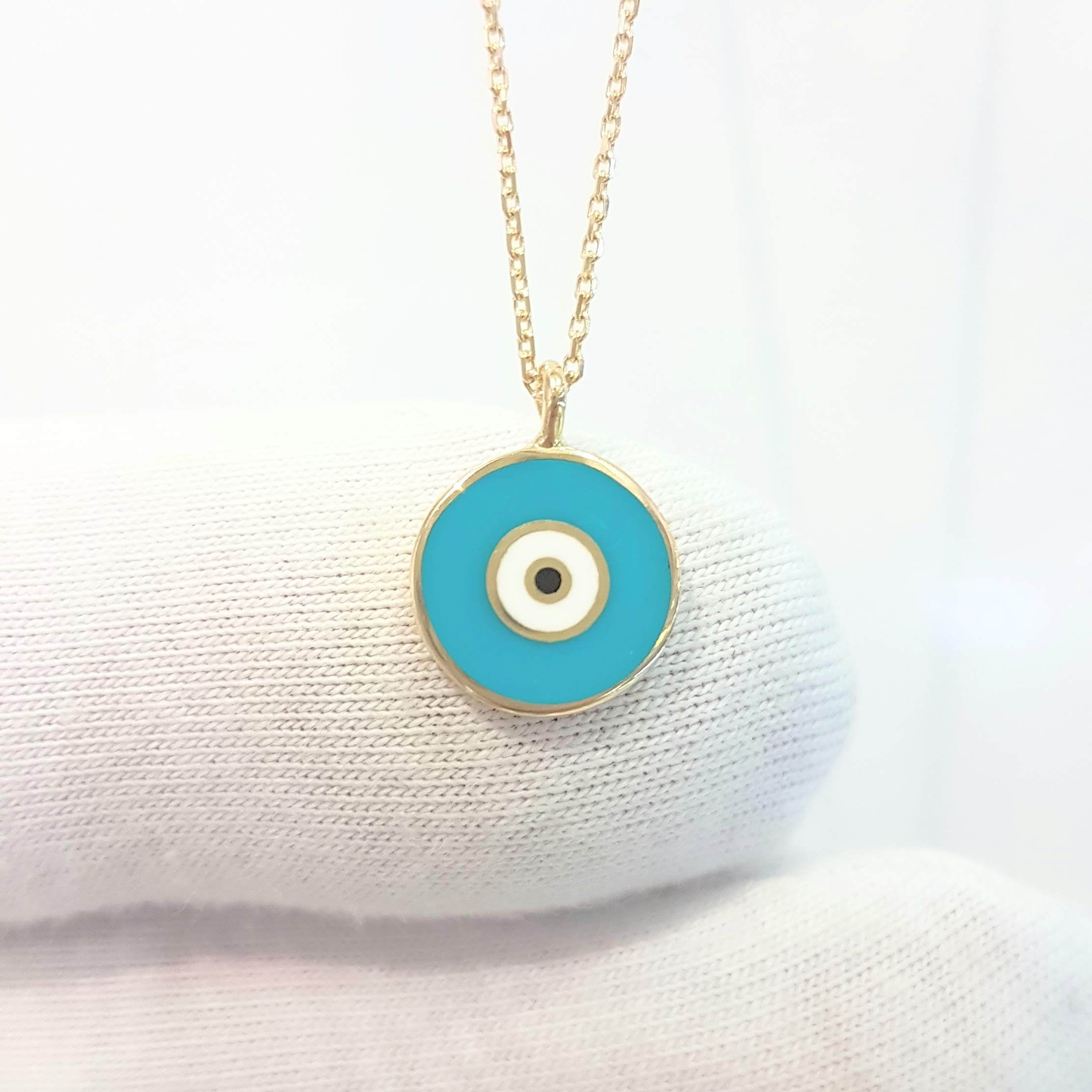 14K Solid Gold Evil Eye Necklace - Lucky Nazar Pendant for Women | Protection Jewelry for Daily Wear