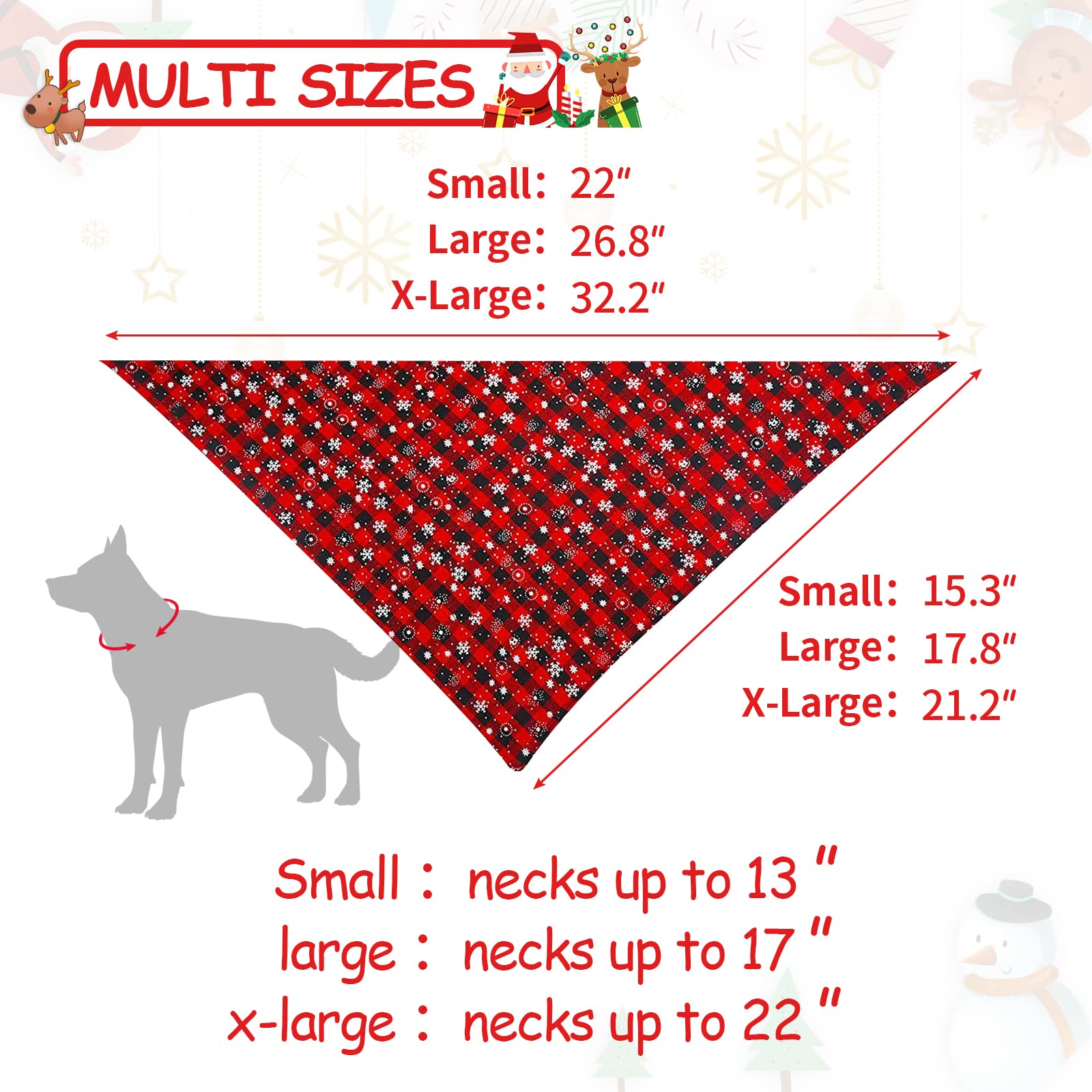 Malier 2 Pack Christmas Plaid Snowflake Dog Bandanas - Classic Holiday Pet Scarves & Triangle Bibs for Small Medium Large Dogs - Festive Pet Costume Accessories (Large, Red) | Perfect for Christmas Photos, Pet Parties & Winter Outings