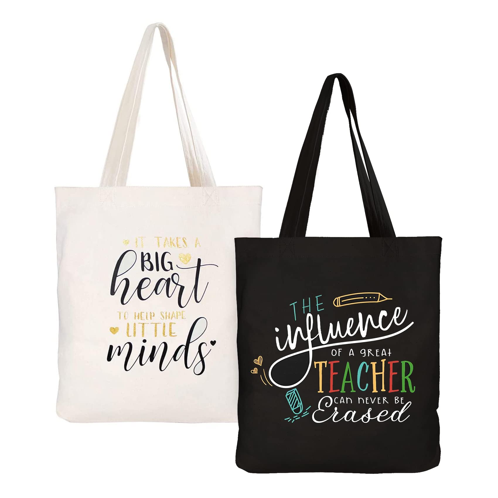 ELEGANTPARK Teacher Gifts - Canvas Tote Bag with Pocket for Women (Black & Ivory, 2-Pack) - Perfect for Valentine's Day, Graduation, Thanksgiving, Christmas & Teacher Appreciation - Great for School, Work & Everyday Use