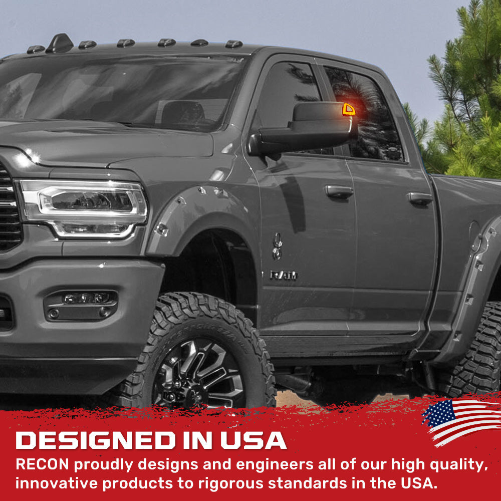 2022 Dodge RAM 2500/3500 Smoked LED Tow Mirrors - Amber Turn Signal & White Running Lights (2-Piece Set) | Heavy Duty Towing, Off-Roading & Night Driving Safety Upgrade
