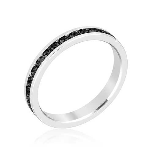 Elegant Stackable Jet Black Crystal Rings for Women - Trendy Layered Jewelry for Everyday Wear & Special Occasions