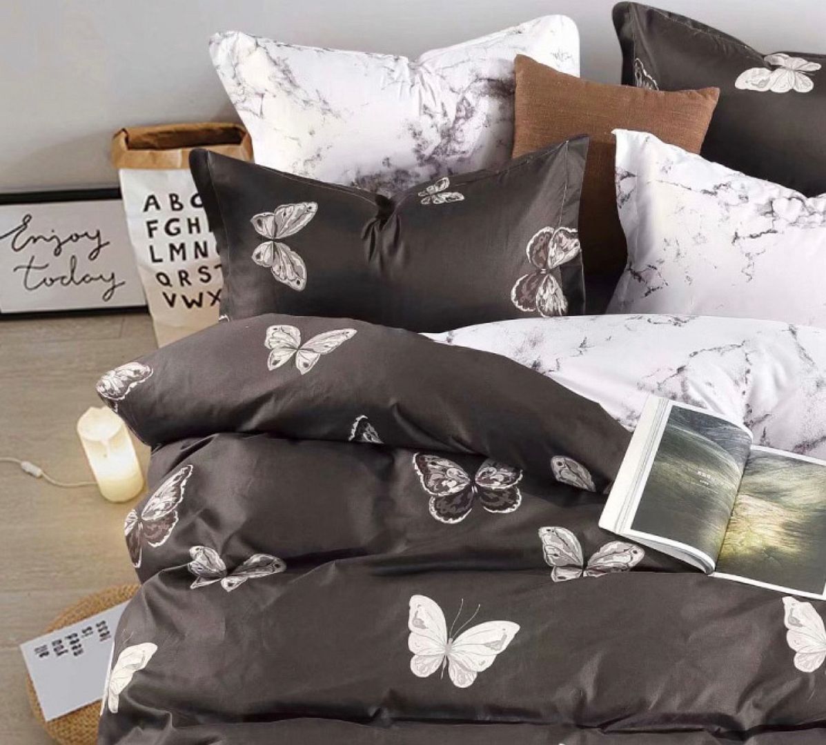 Butterfly Super King Size Quilt Cover Set - Luxury 100% Cotton Duvet Cover with Zipper Closure - Perfect for Master Bedroom, Guest Room & Hotel Use