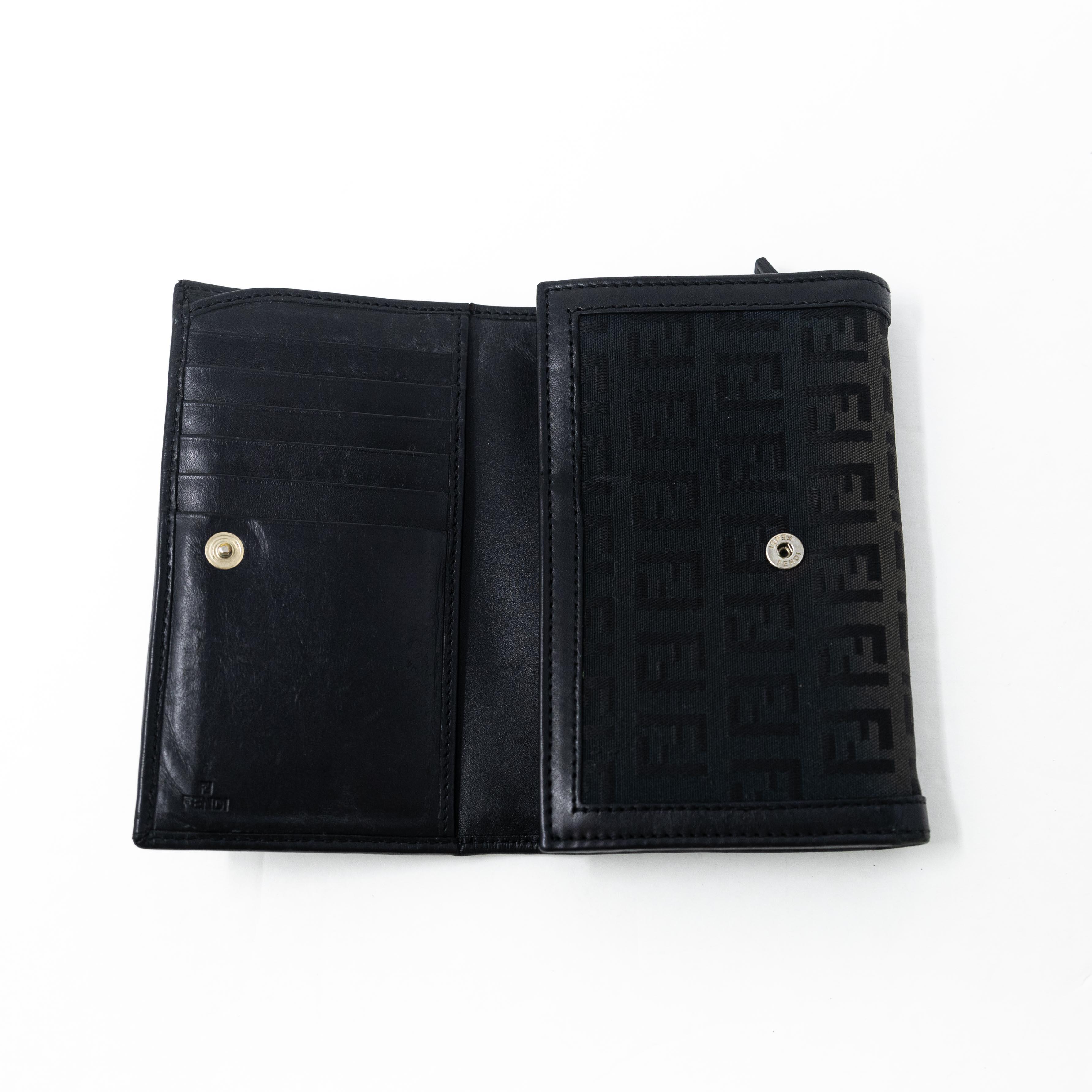 Fendi Black Zucchino Leather Wallet for Women - Luxury Designer Bifold Wallet with Coin Pocket - Perfect for Everyday Use, Travel & Gift Giving