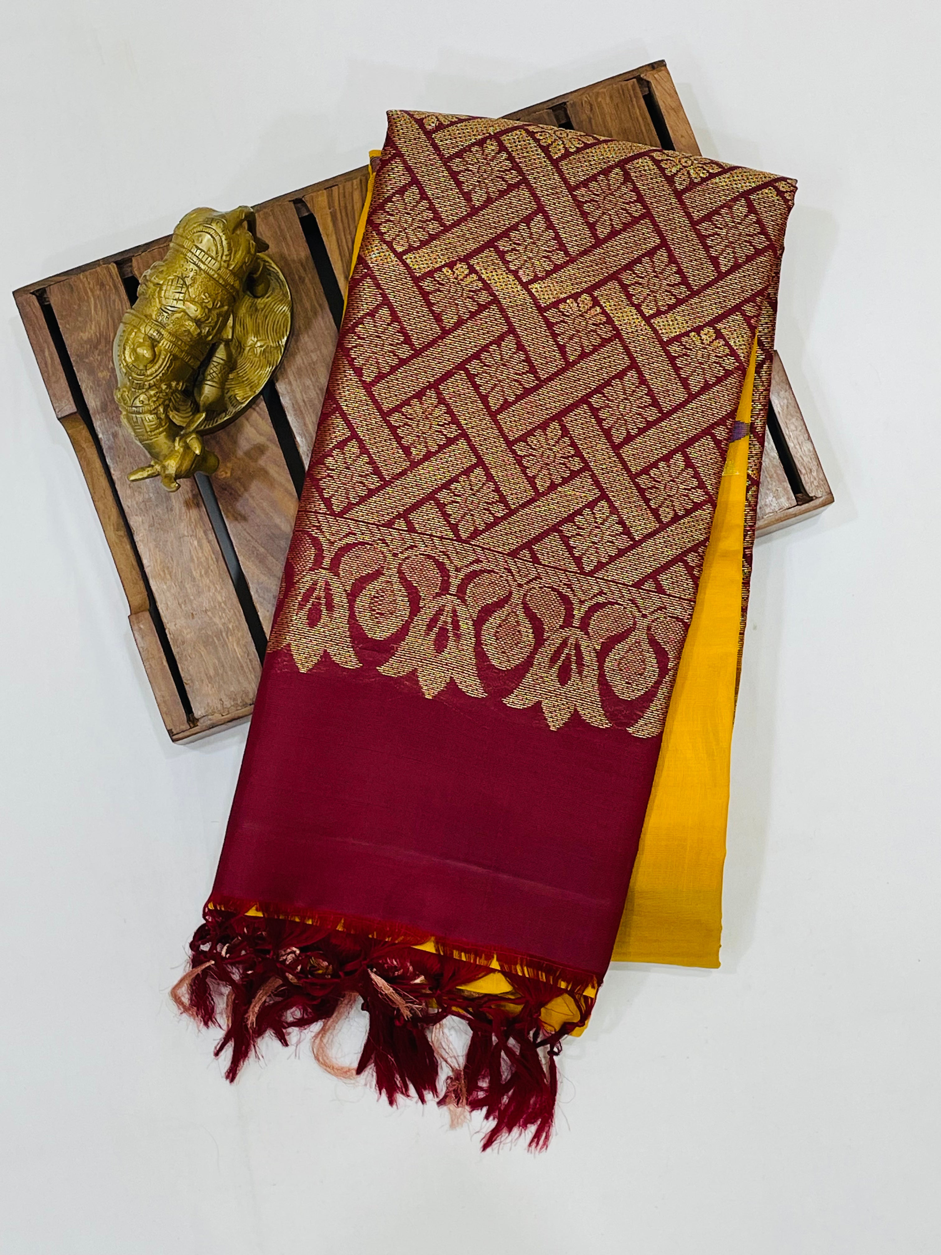 Authentic Yellow Pure Kanchi Silk Saree for Women - SILKMARK Certified | Elegant Traditional Wear for Weddings, Festivals & Special Occasions