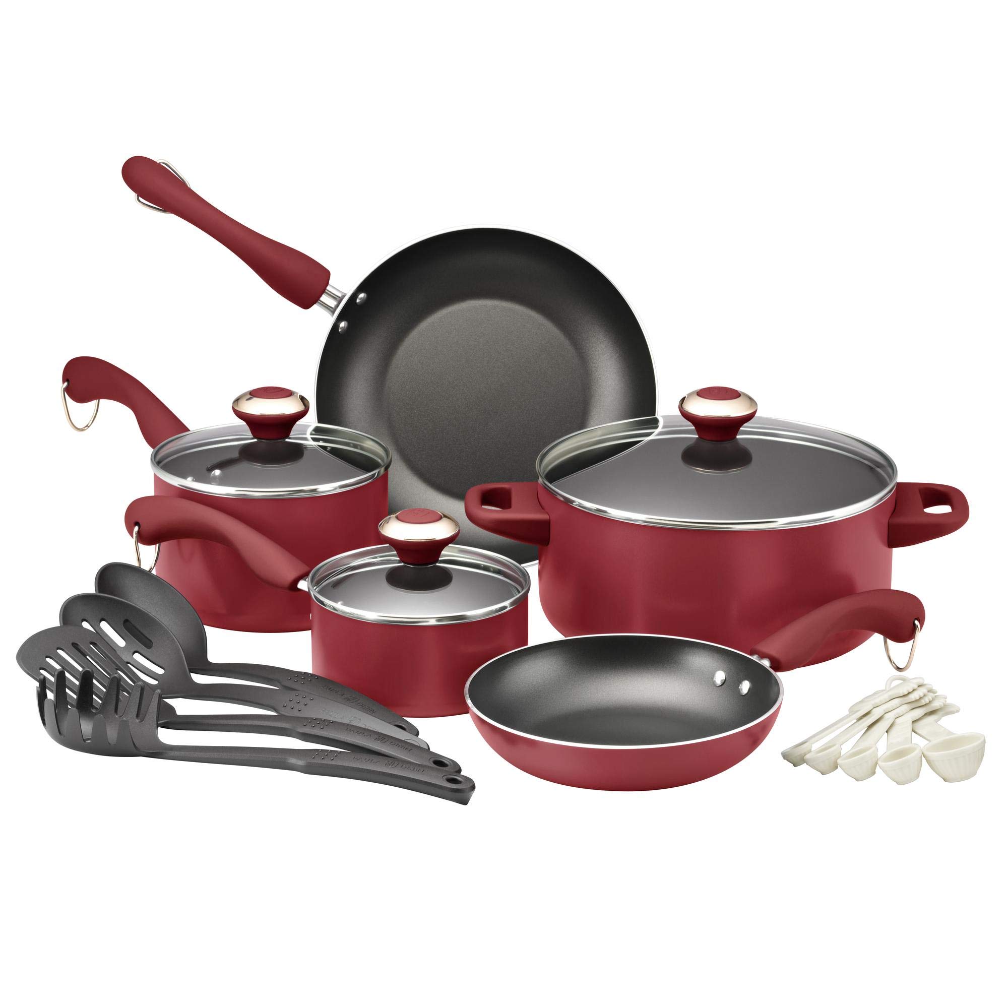 Paula Deen Signature 17-Piece Nonstick Cookware Set - Dishwasher Safe Pots & Pans in Red - Perfect for Baking, Frying & Everyday Cooking