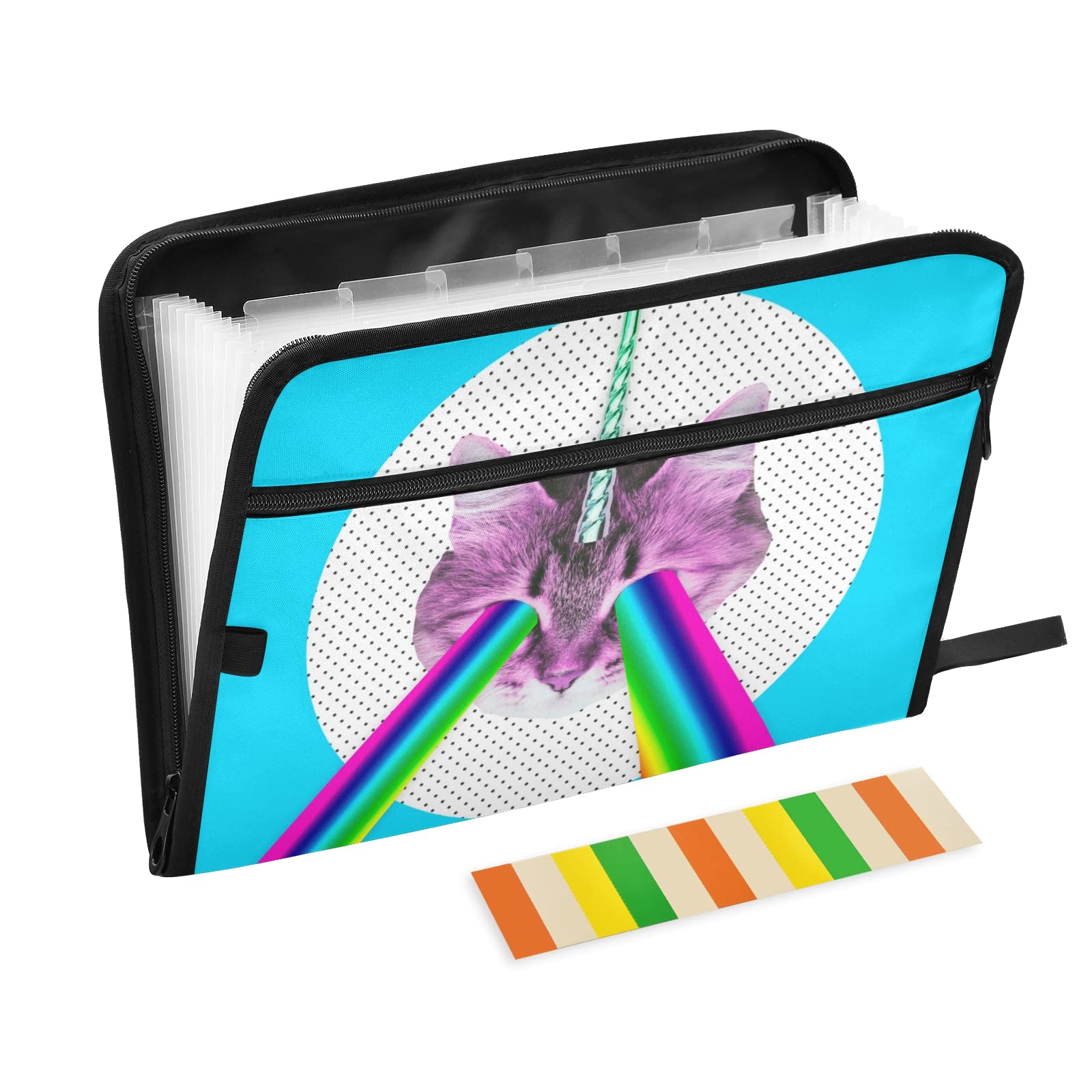 UMIRIKO Cat Laser 13-Pocket Expanding File Folder with Sticky Labels - Accordion Organizer for A4 Documents | Zipper Closure | Perfect for Office, School & Home Organization