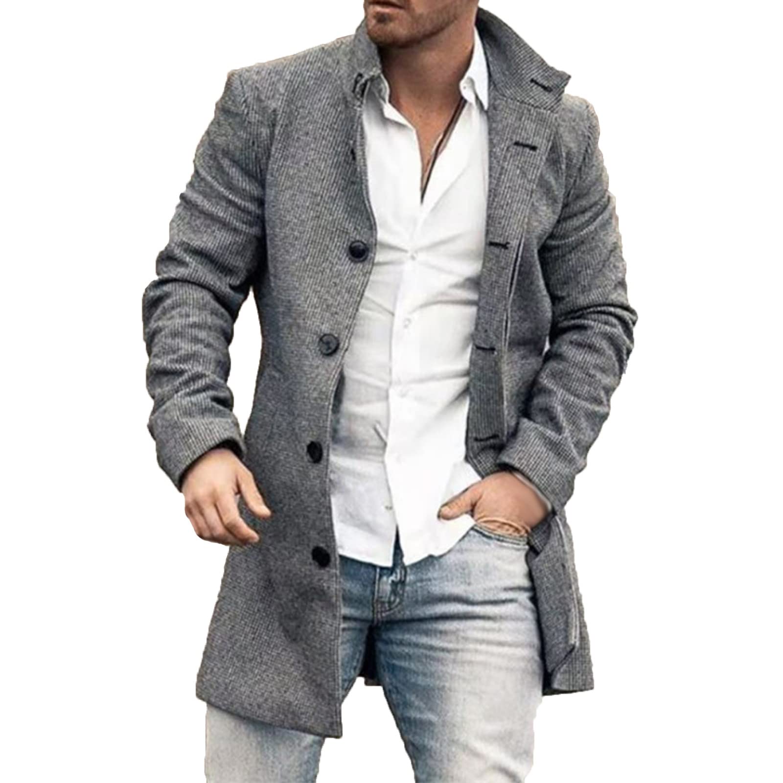 Men's Winter Coats & Jackets: Wool Pea Coats, Slim Long Trench Coats, Solid Color Fashion for Men - Perfect for Office, Casual, and Outdoor Winter Wear