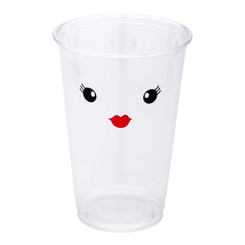 16oz Disposable Cold Drink Cups (1000 Pack) - Clear PET Plastic Party Cups with Red Lips & Eyelashes Design | Compatible with Lids (Sold Separately) | Perfect for Birthday Parties, Weddings & Events - Restaurantware