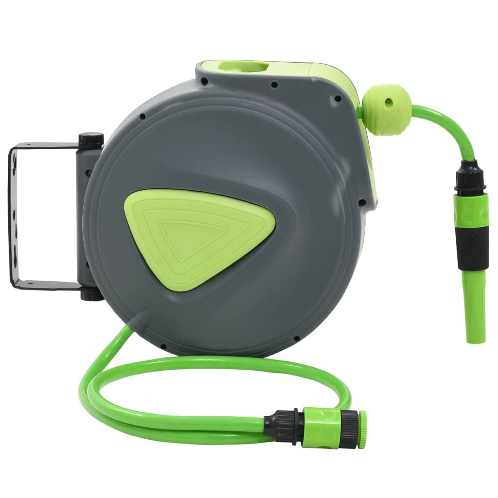 SKM Automatic Retractable Water Hose Reel - Wall Mounted 36ft (32.8ft + 3.3ft Extension) for Garden, Yard, and Outdoor Watering