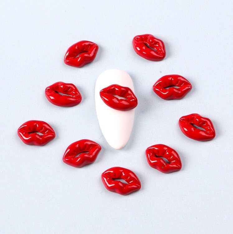 10Pcs Valentine’s Day 3D Alloy Nail Charms with Rhinestones - Red Lip Print Nail Art Decorations for Acrylic Nails, DIY Manicure Supplies - Perfect for Valentine's Gifts, Party Nail Art & Salon Decor