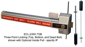 Detex ECL 230X TDB 3-Point Deadbolt Alarmed Panic Exit Device - Heavy Duty Commercial Security Door Lock for Schools, Hospitals & Office Buildings