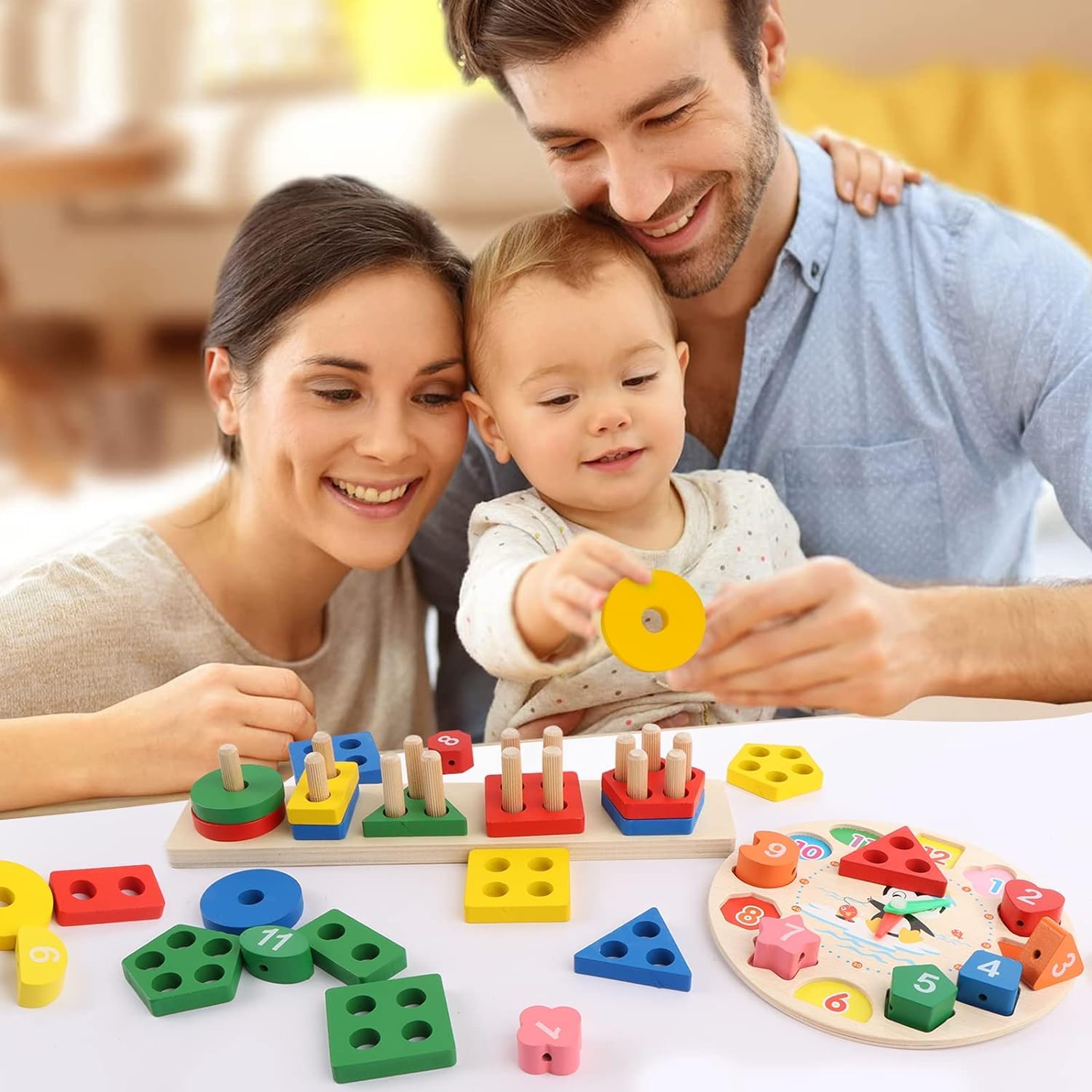 Montessori Wooden Block Toys for Toddlers 1-3 Years - 2 Pack Early Learning Sorting & Stacking Educational Toys | Perfect for Preschool Classroom, Daycare & Home Playtime