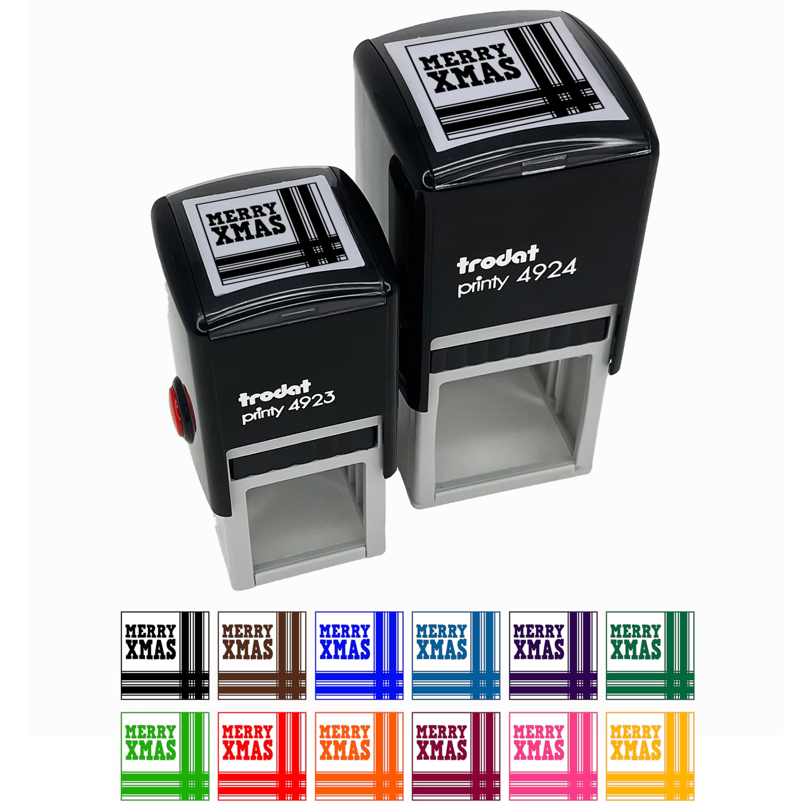 Merry Christmas Self-Inking Rubber Stamp with Corner Ribbon - 1 Inch Small Red Ink Stamper for Holiday Cards, Gift Wrapping & DIY Crafts
