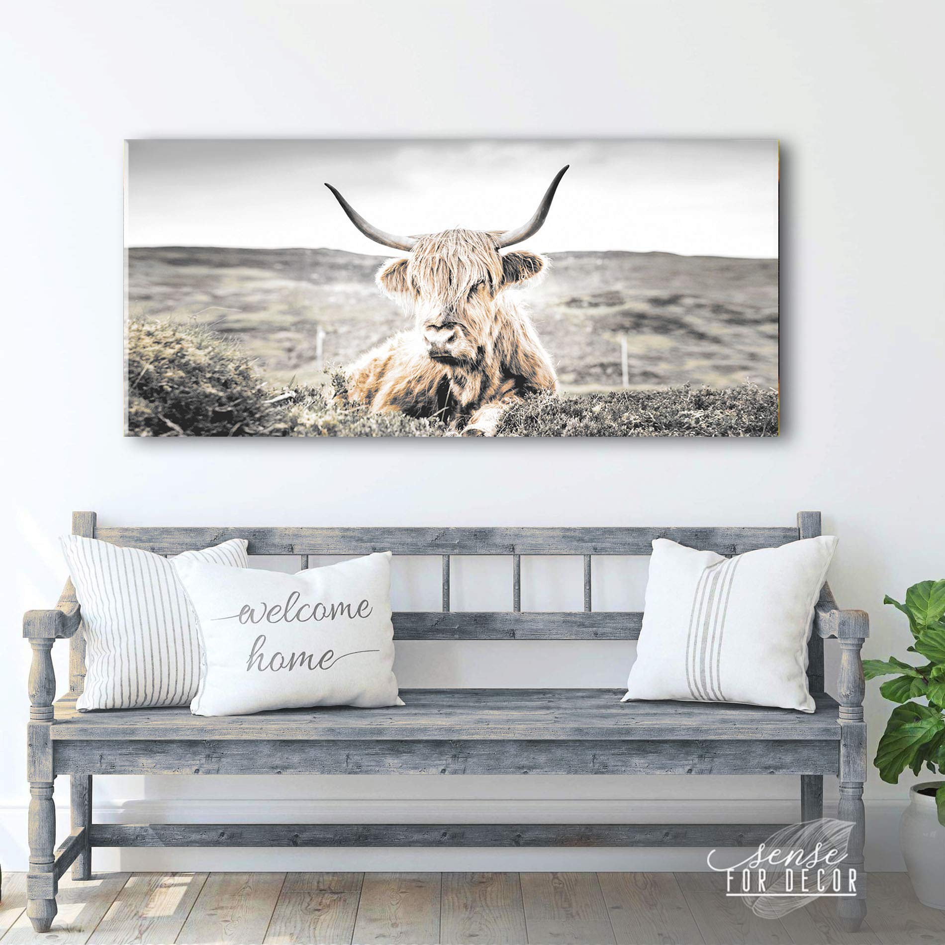 Highland Cattle Wall Art Canvas - Farmhouse & Woodland Decor for Living Room