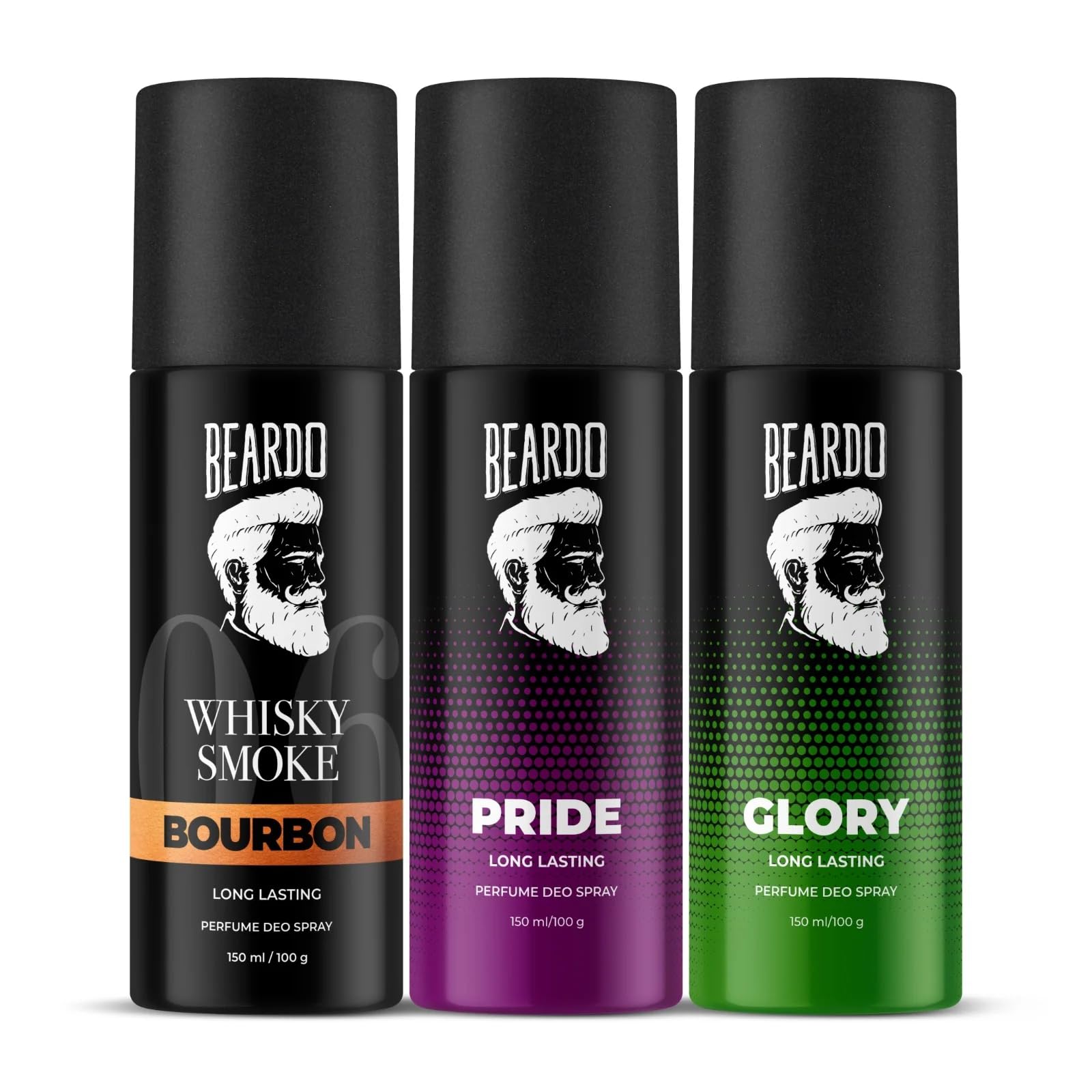 Beardo Pride, Glory & Whisky Smoke Bourbon Perfume Body Spray 150ml (Set of 3) | Long-Lasting Fougere & Aromatic Deodorant for Men | Perfect for Daily Use, Office, Gym & Special Occasions | Great Christmas Gift for Him, Boyfriend or Friends