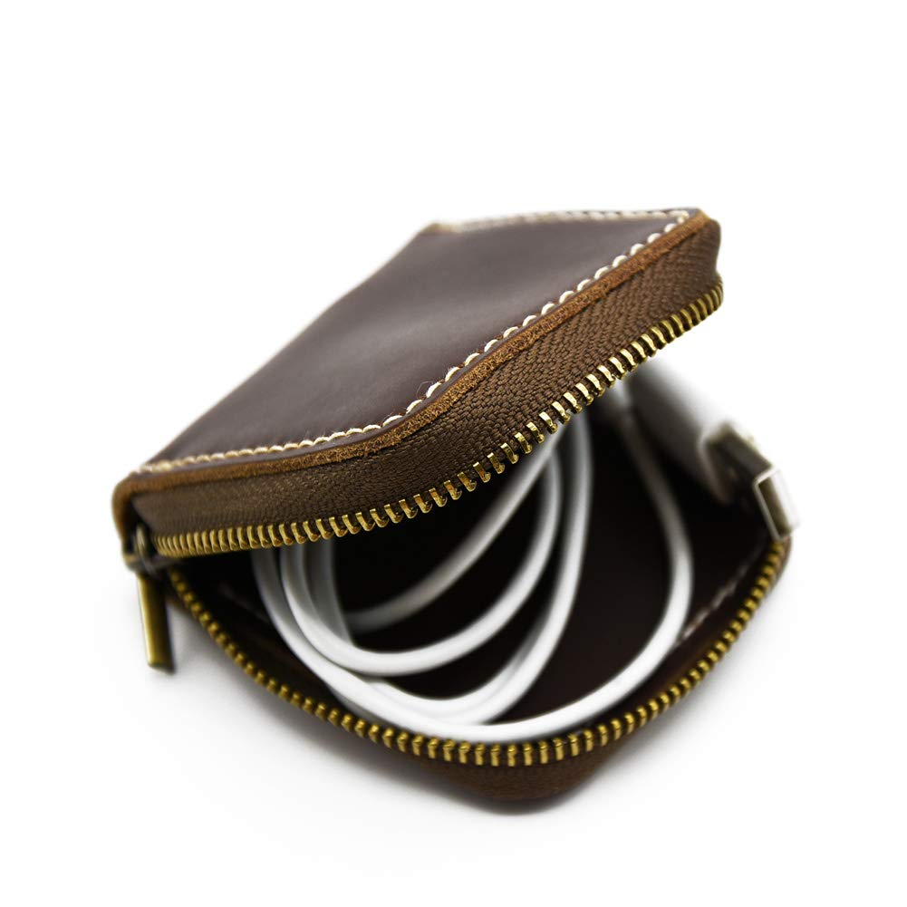 Vegan Leather Coin Purse with Zipper - Small Wallet for Men & Women - RFID Blocking Beaded Change Pouch for Cash, Cards & Coins | Perfect for Travel, Shopping & Everyday Use (Brown)