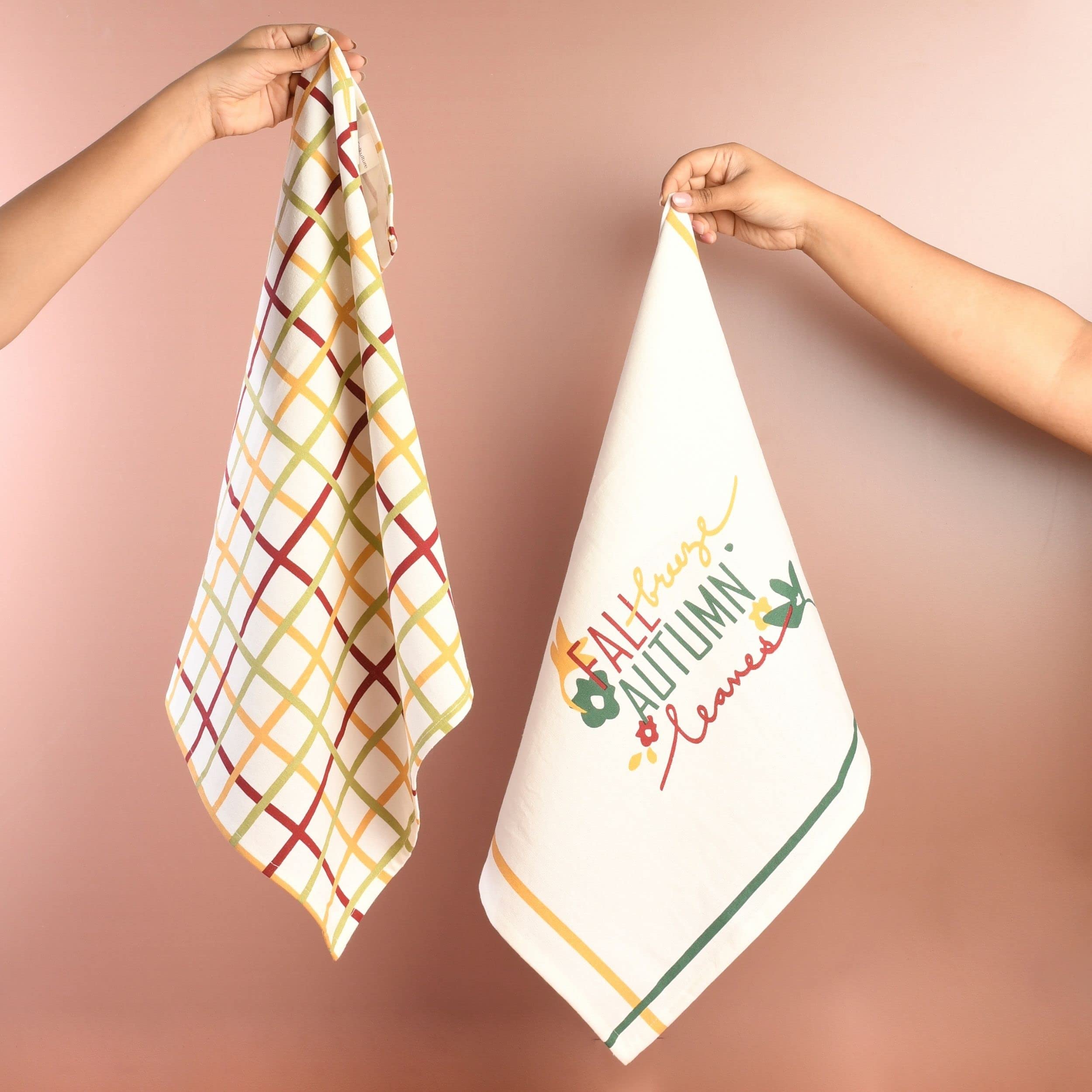 Folkulture Fall Kitchen Towels Set of 3 - 100% Cotton Absorbent Hand Towels, Tea Towels & Dish Towels with Hanging Loop (20