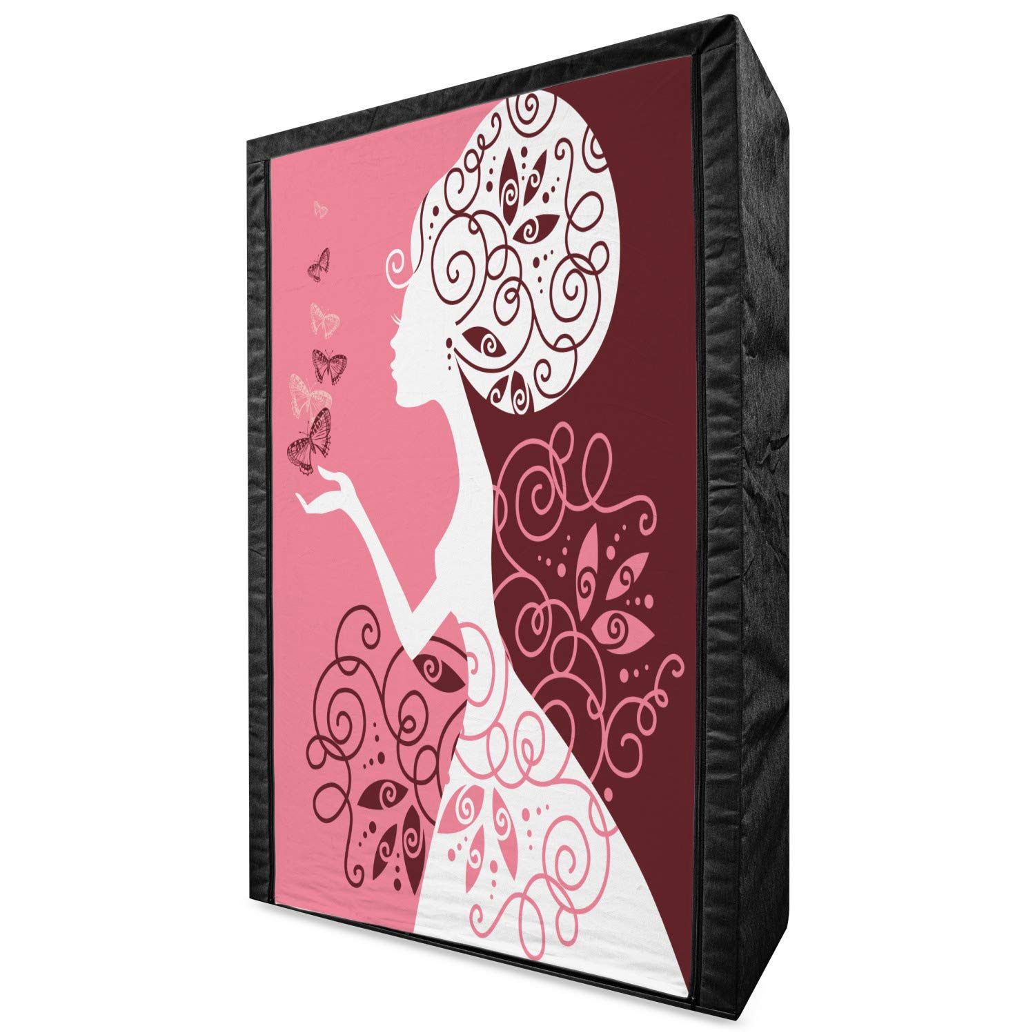 Ambesonne Pink Portable Fabric Wardrobe with Floral Design - 42.5