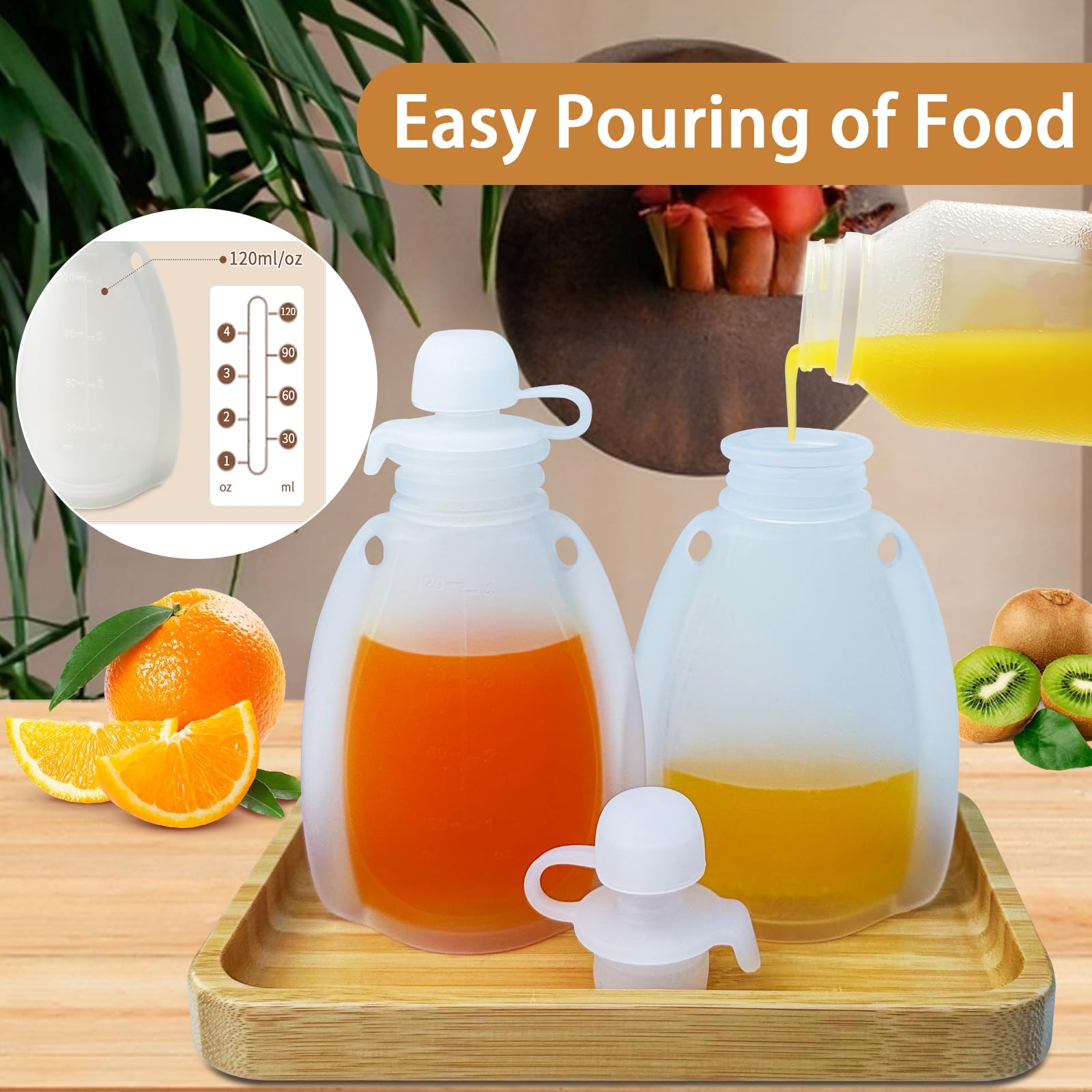 **Reusable Silicone Baby Food Pouches - BPA-Free, Washable & Freezer Safe - 4oz Squeezable Storage for Toddlers & Kids - Perfect for Homemade Purees, Applesauce & Snacks On-The-Go (2 Pack)**